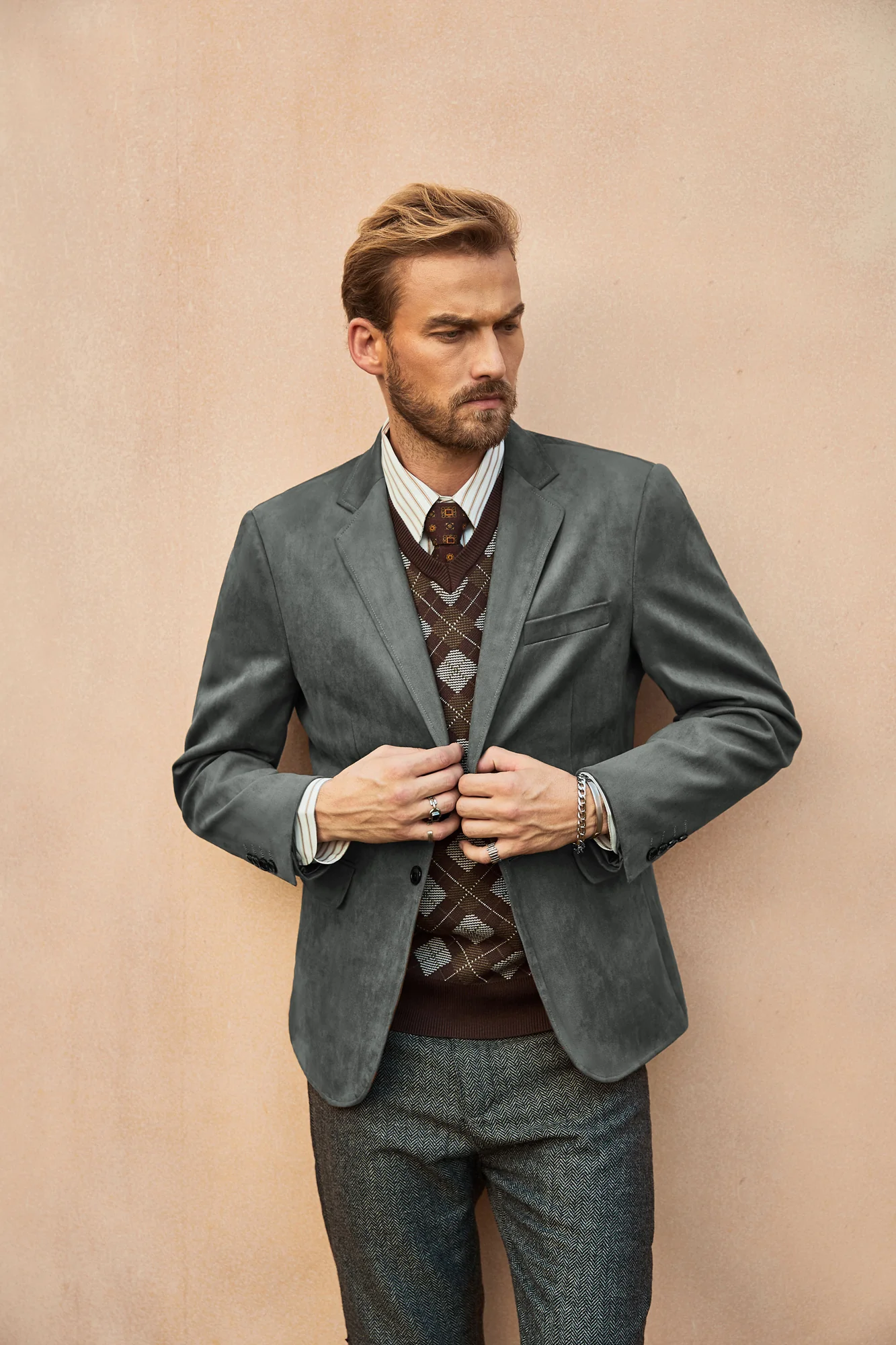 Paul Jones Men Faux Suede Blazer Coat Casual Notch Lapel Two Buttons Coat - Image 21