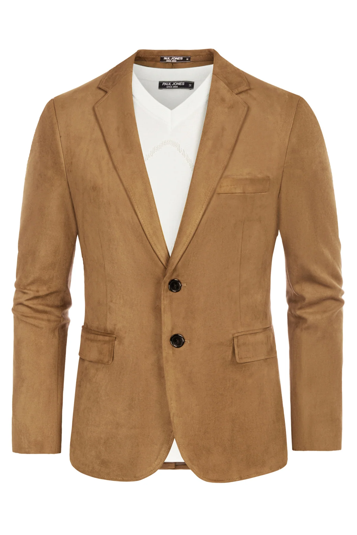 Paul Jones Men Faux Suede Blazer Coat Casual Notch Lapel Two Buttons Coat - Image 22