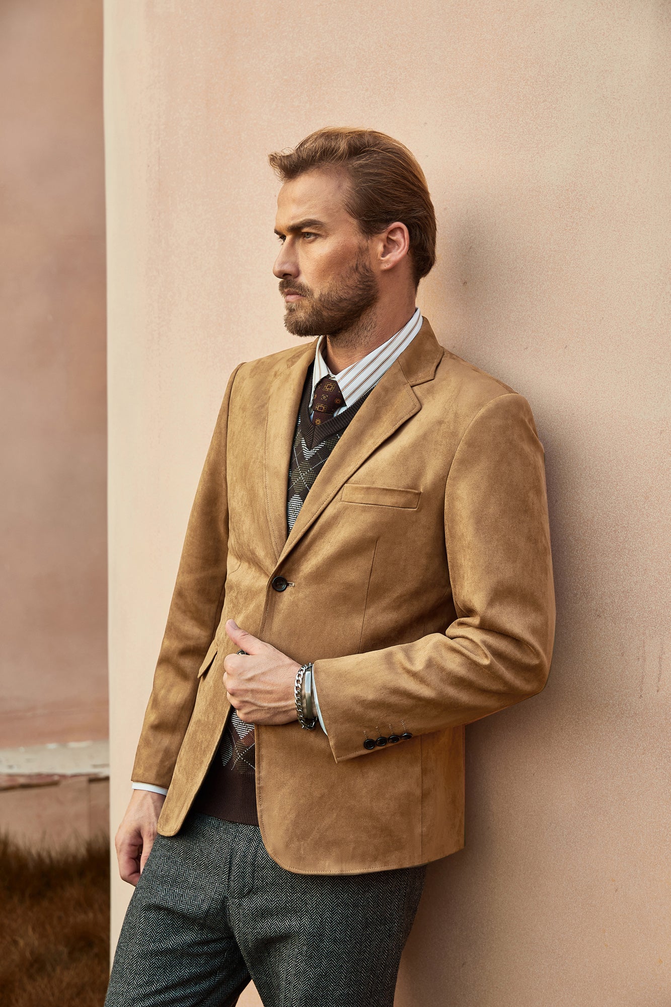 Paul Jones Men Faux Suede Blazer Coat Casual Notch Lapel Two Buttons Coat - Image 25