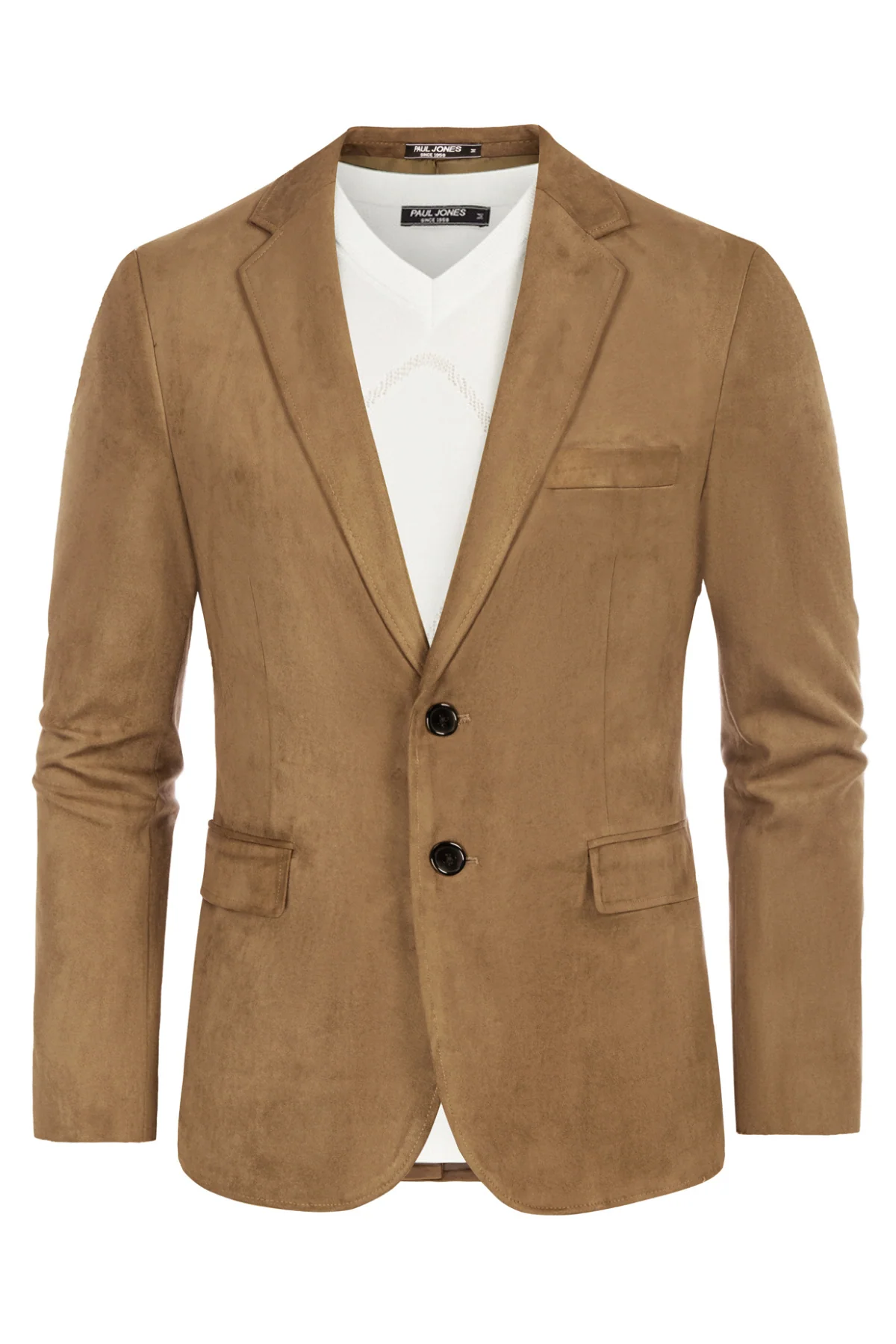 Paul Jones Men Faux Suede Blazer Coat Casual Notch Lapel Two Buttons Coat - Image 26