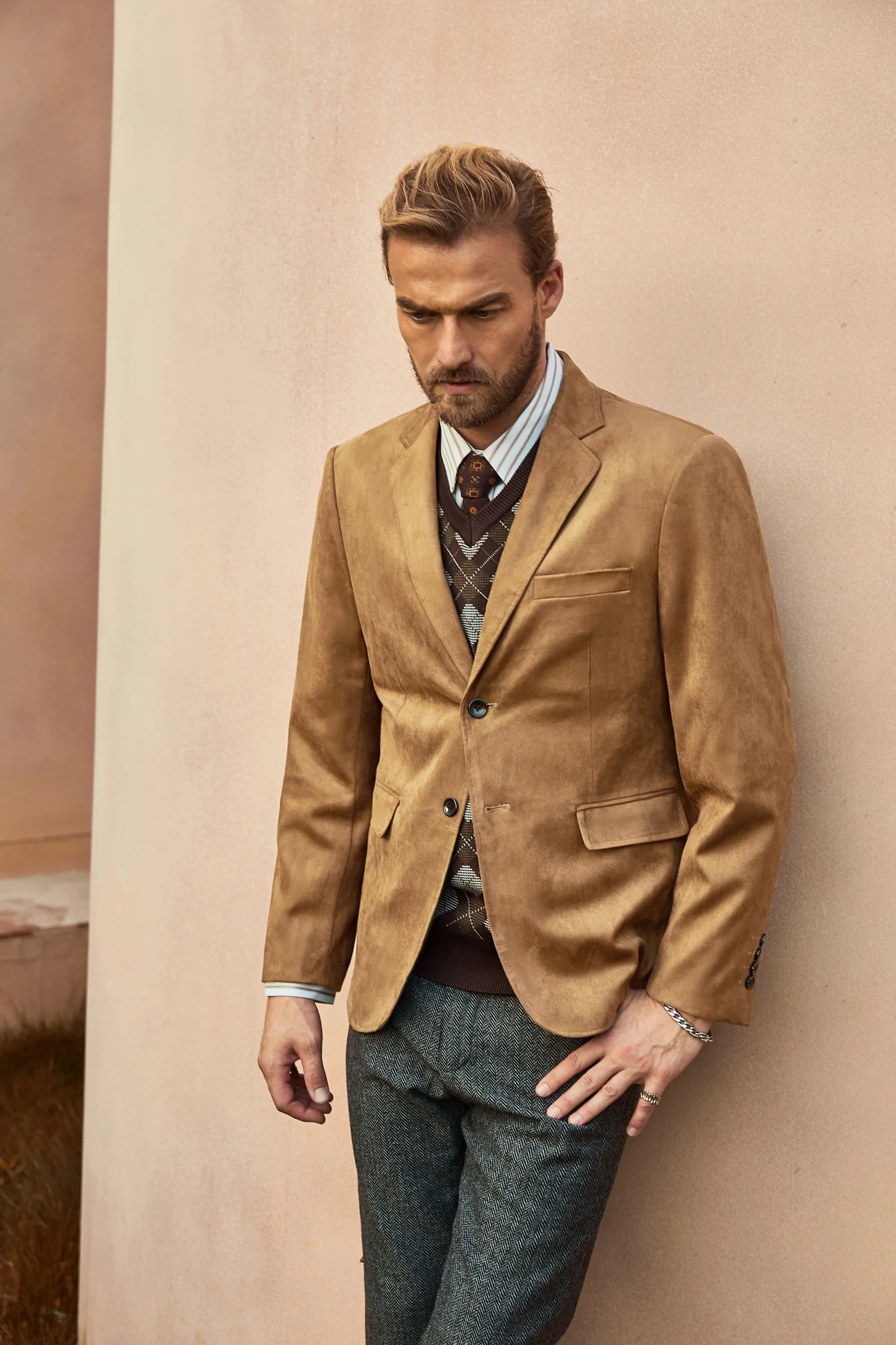 Paul Jones Men Faux Suede Blazer Coat Casual Notch Lapel Two Buttons Coat - Image 28