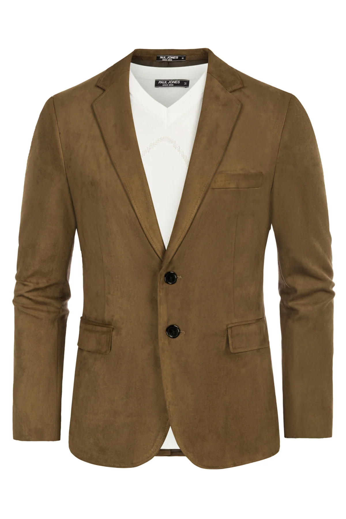 Paul Jones Men Faux Suede Blazer Coat Casual Notch Lapel Two Buttons Coat - Image 3