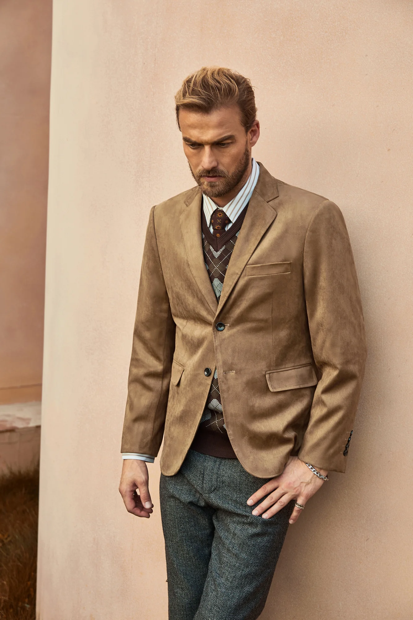 Paul Jones Men Faux Suede Blazer Coat Casual Notch Lapel Two Buttons Coat - Image 30