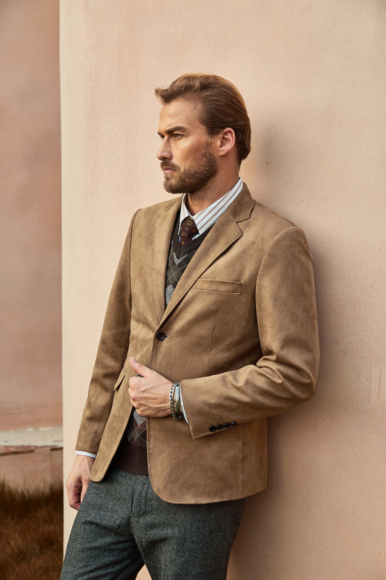Paul Jones Men Faux Suede Blazer Coat Casual Notch Lapel Two Buttons Coat - Image 31