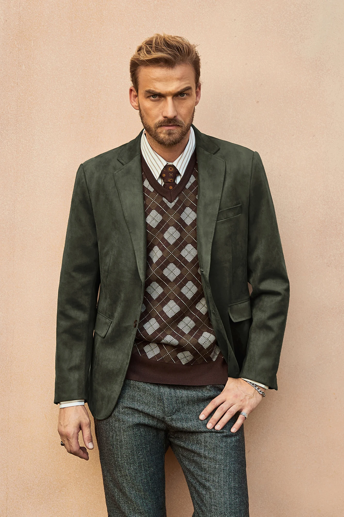 Paul Jones Men Faux Suede Blazer Coat Casual Notch Lapel Two Buttons Coat - Image 34
