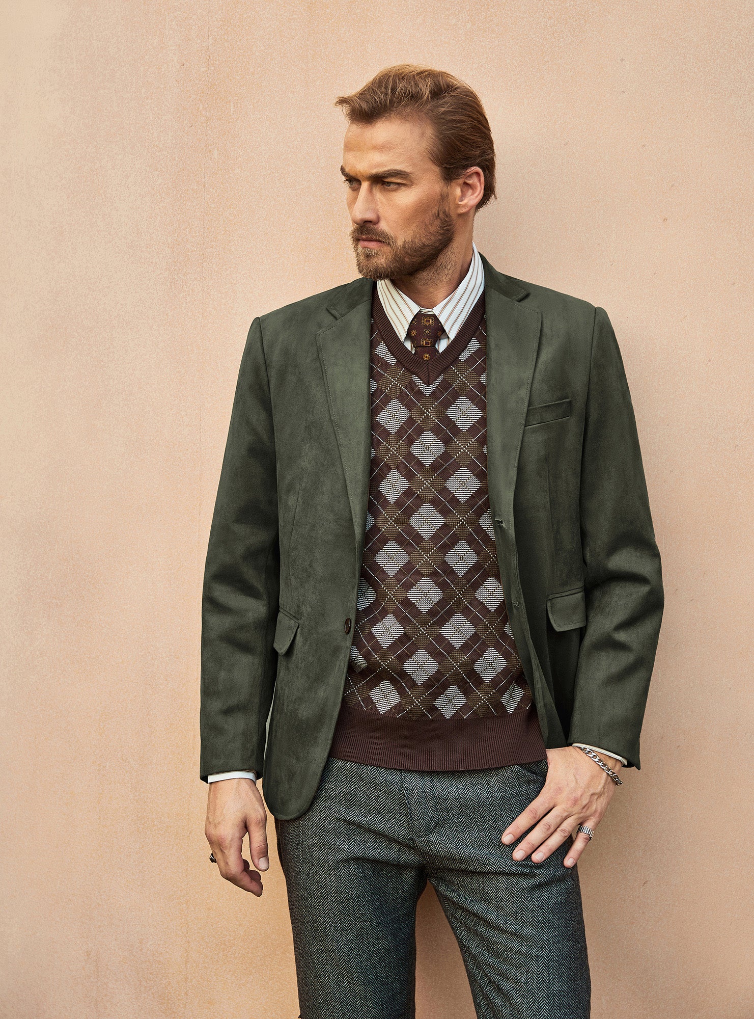 Paul Jones Men Faux Suede Blazer Coat Casual Notch Lapel Two Buttons Coat - Image 35
