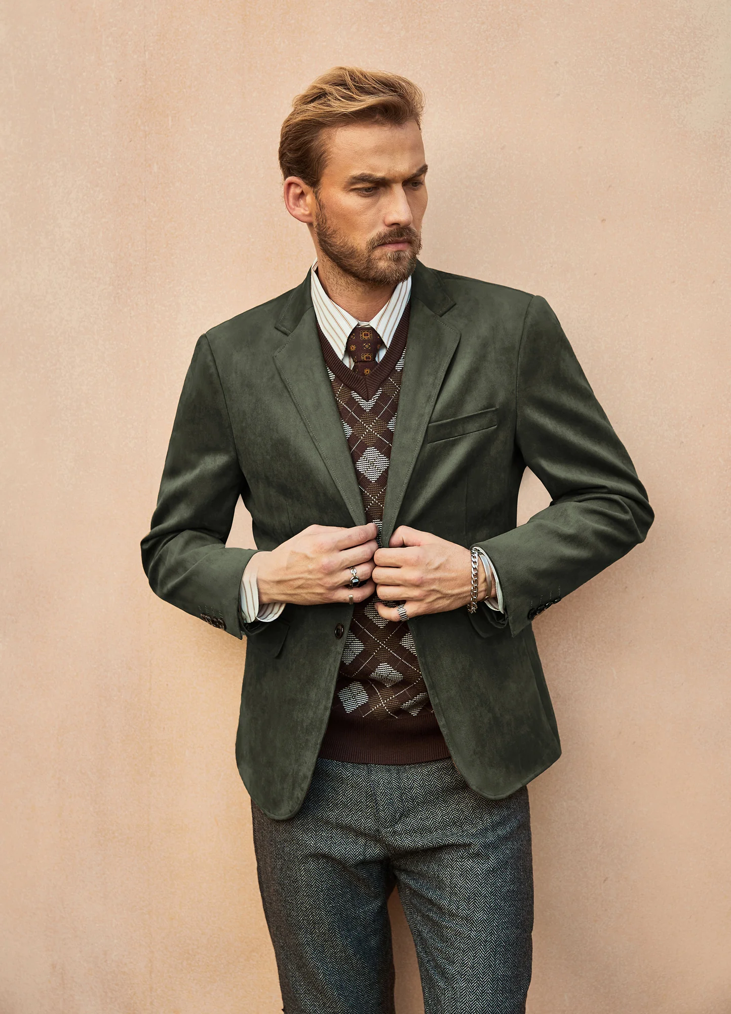 Paul Jones Men Faux Suede Blazer Coat Casual Notch Lapel Two Buttons Coat - Image 36