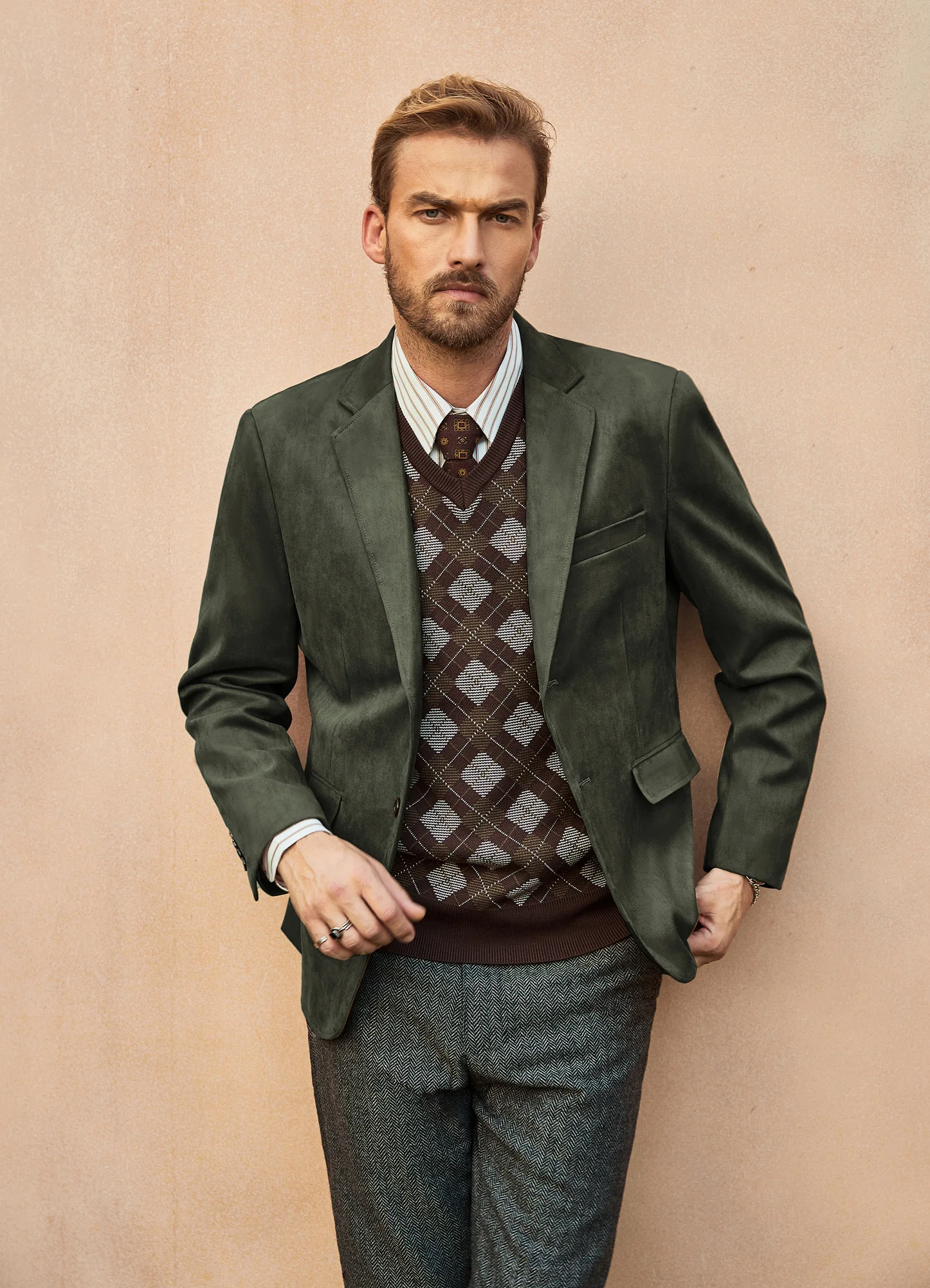 Paul Jones Men Faux Suede Blazer Coat Casual Notch Lapel Two Buttons Coat - Image 37