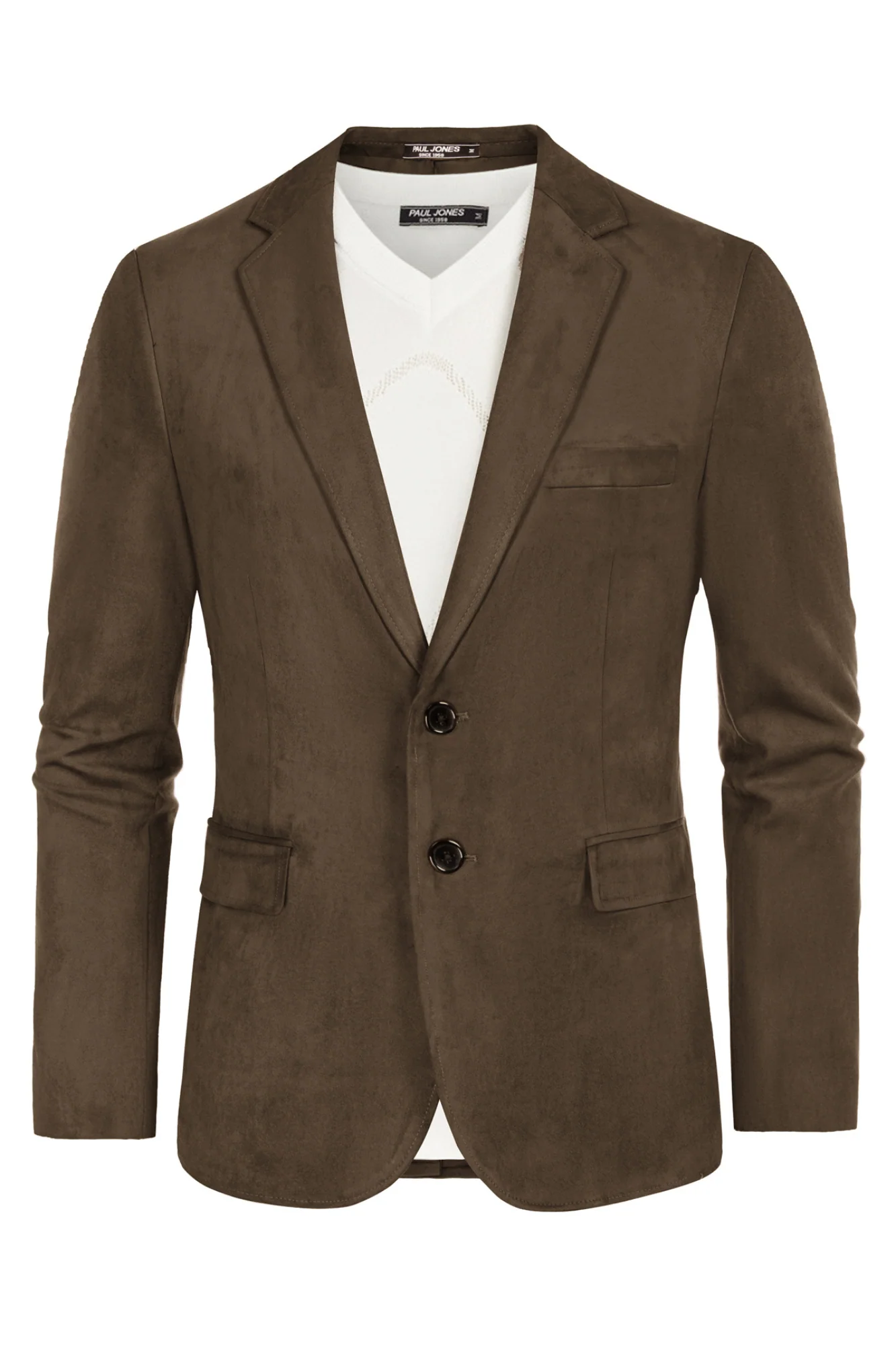 Paul Jones Men Faux Suede Blazer Coat Casual Notch Lapel Two Buttons Coat - Image 38