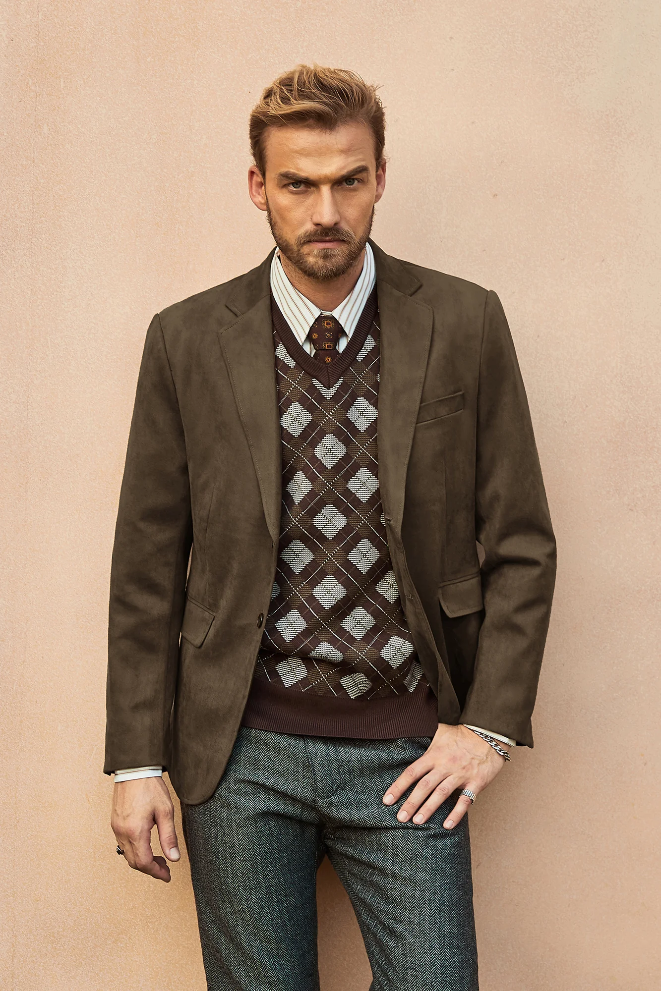 Paul Jones Men Faux Suede Blazer Coat Casual Notch Lapel Two Buttons Coat - Image 40