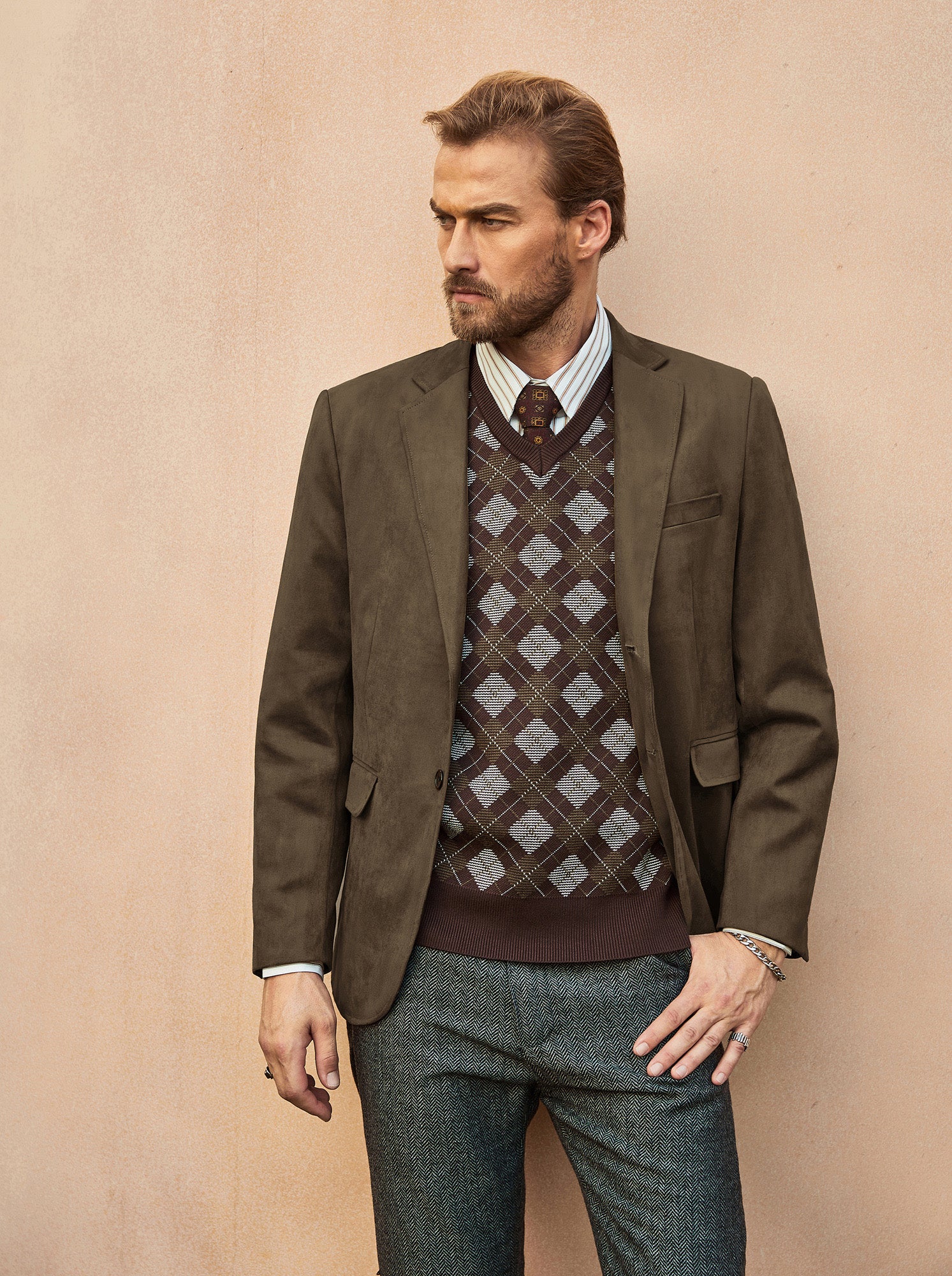 Paul Jones Men Faux Suede Blazer Coat Casual Notch Lapel Two Buttons Coat - Image 41