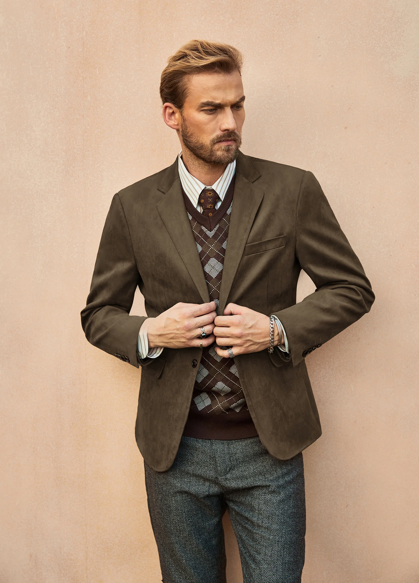 Paul Jones Men Faux Suede Blazer Coat Casual Notch Lapel Two Buttons Coat - Image 42