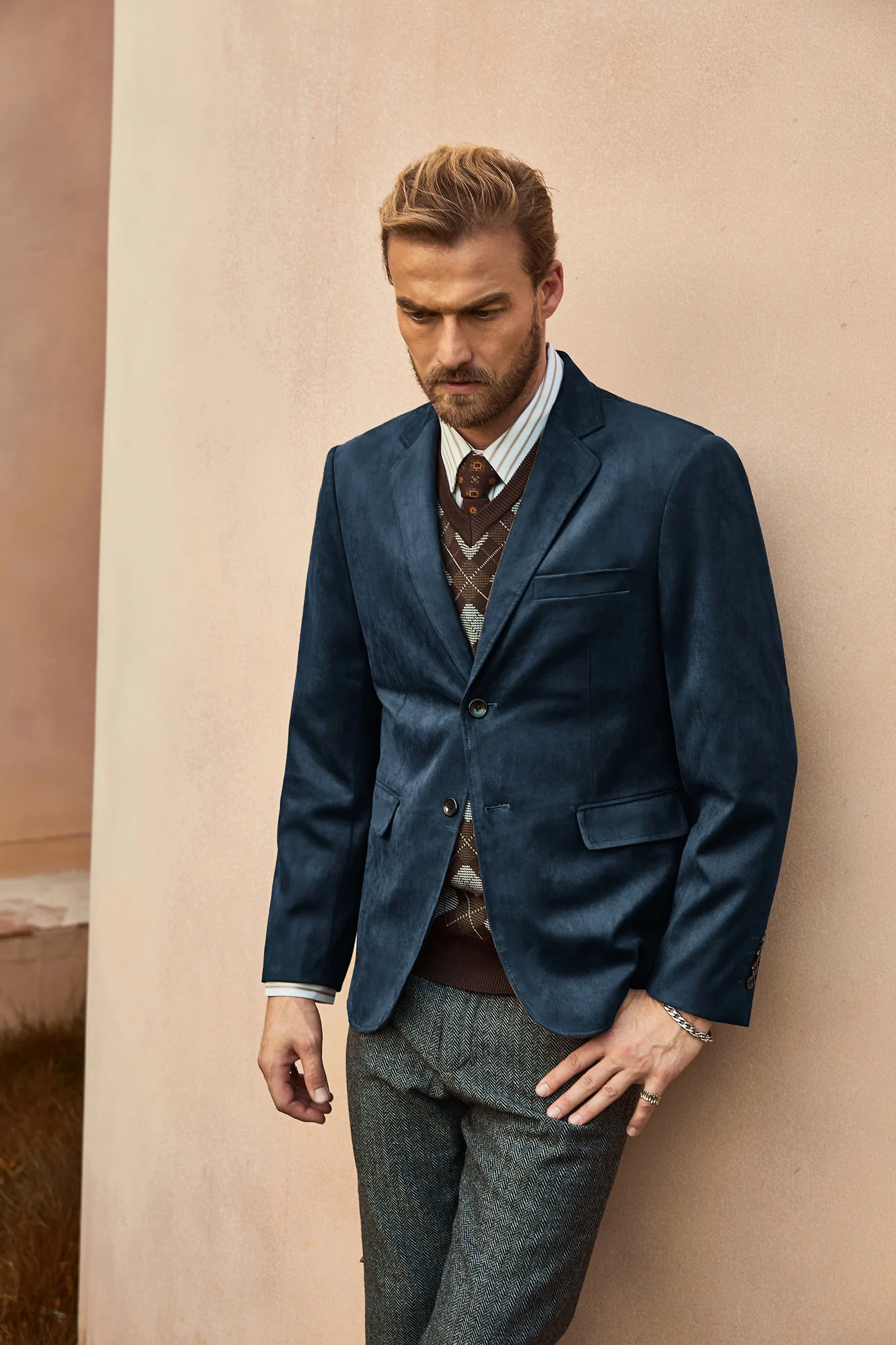 Paul Jones Men Faux Suede Blazer Coat Casual Notch Lapel Two Buttons Coat - Image 46