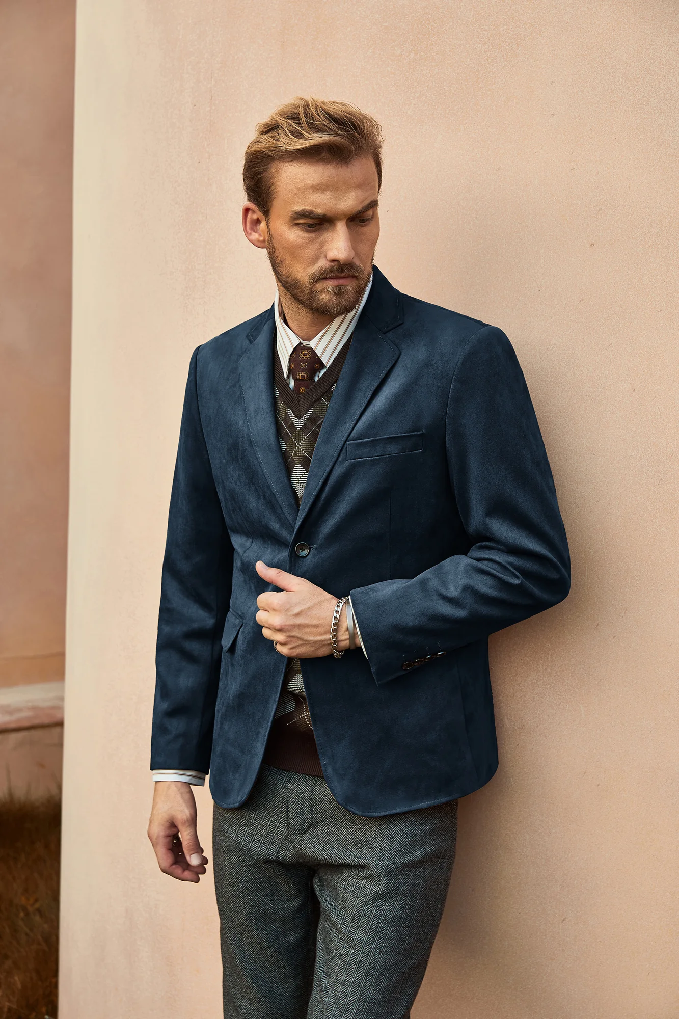 Paul Jones Men Faux Suede Blazer Coat Casual Notch Lapel Two Buttons Coat - Image 47