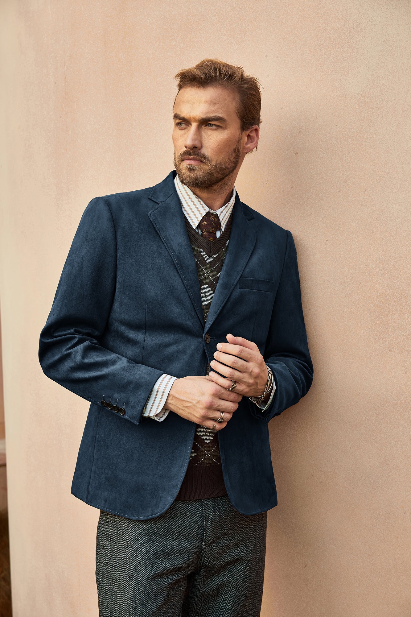 Paul Jones Men Faux Suede Blazer Coat Casual Notch Lapel Two Buttons Coat - Image 48