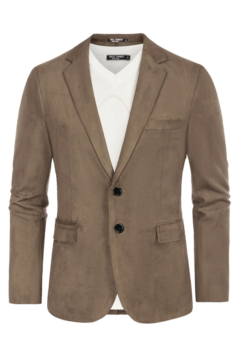 Paul Jones Men Faux Suede Blazer Coat Casual Notch Lapel Two Buttons Coat - Image 49