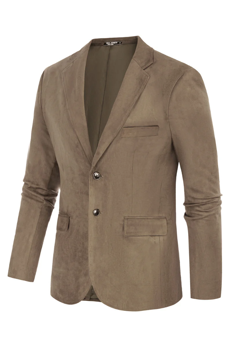Paul Jones Men Faux Suede Blazer Coat Casual Notch Lapel Two Buttons Coat - Image 50