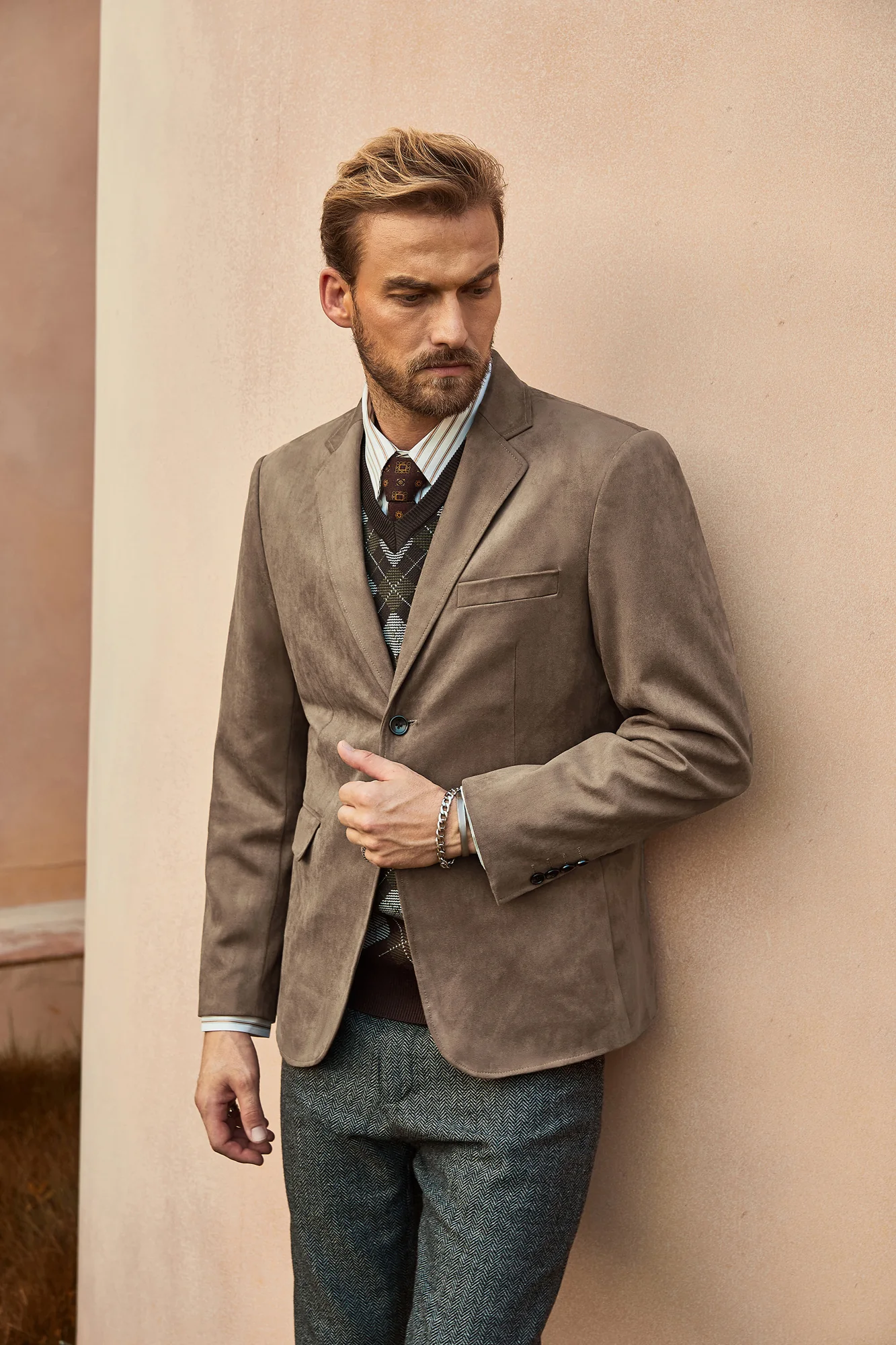 Paul Jones Men Faux Suede Blazer Coat Casual Notch Lapel Two Buttons Coat - Image 51