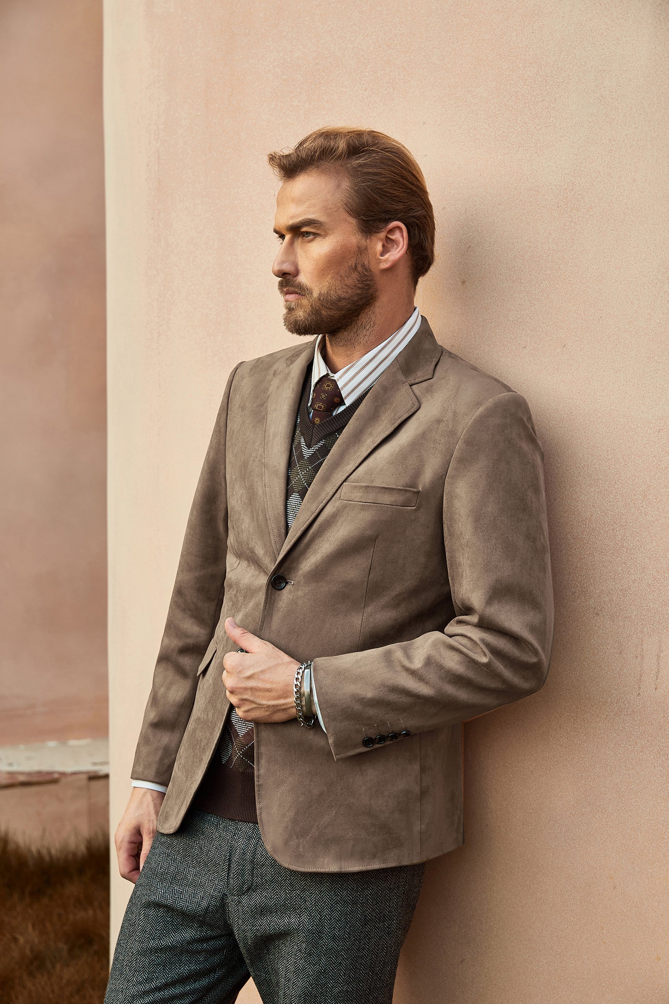 Paul Jones Men Faux Suede Blazer Coat Casual Notch Lapel Two Buttons Coat - Image 52