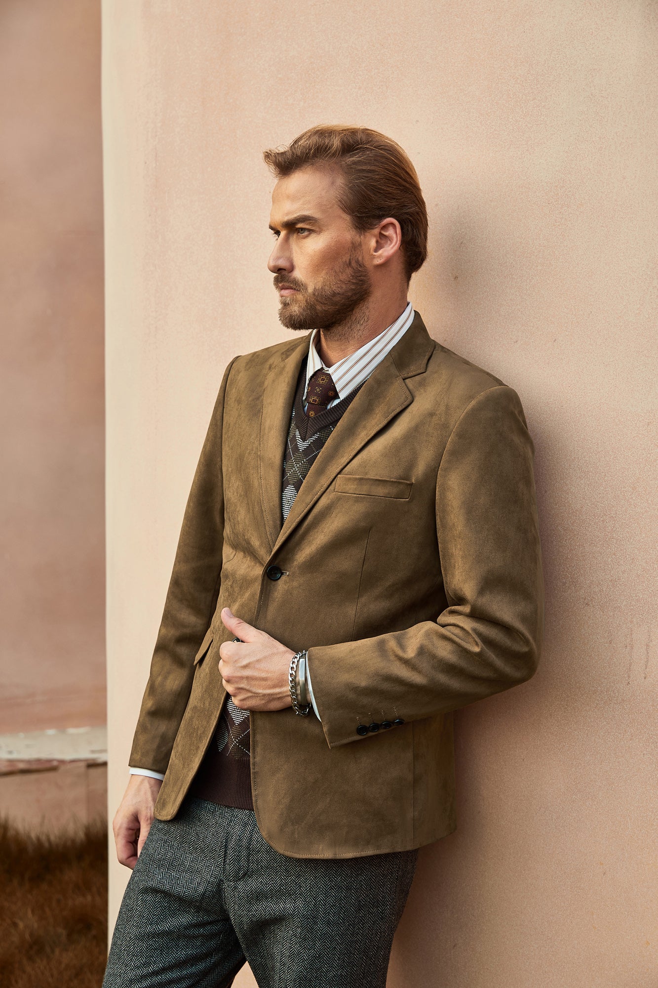 Paul Jones Men Faux Suede Blazer Coat Casual Notch Lapel Two Buttons Coat - Image 6