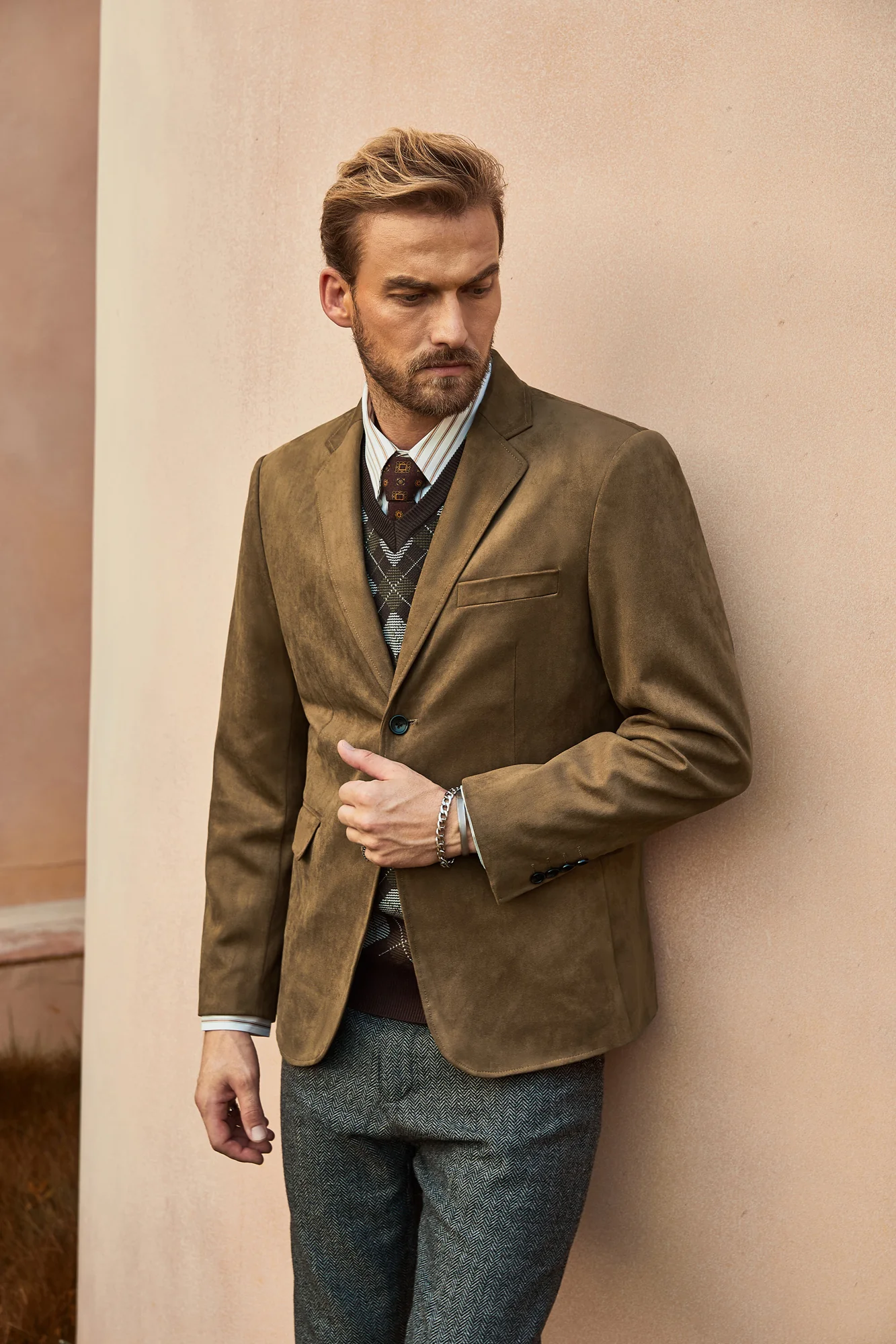 Paul Jones Men Faux Suede Blazer Coat Casual Notch Lapel Two Buttons Coat - Image 7