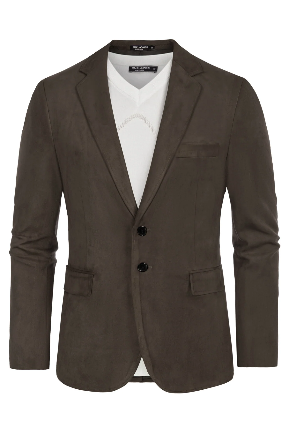 Paul Jones Men Faux Suede Blazer Coat Casual Notch Lapel Two Buttons Coat - Image 8
