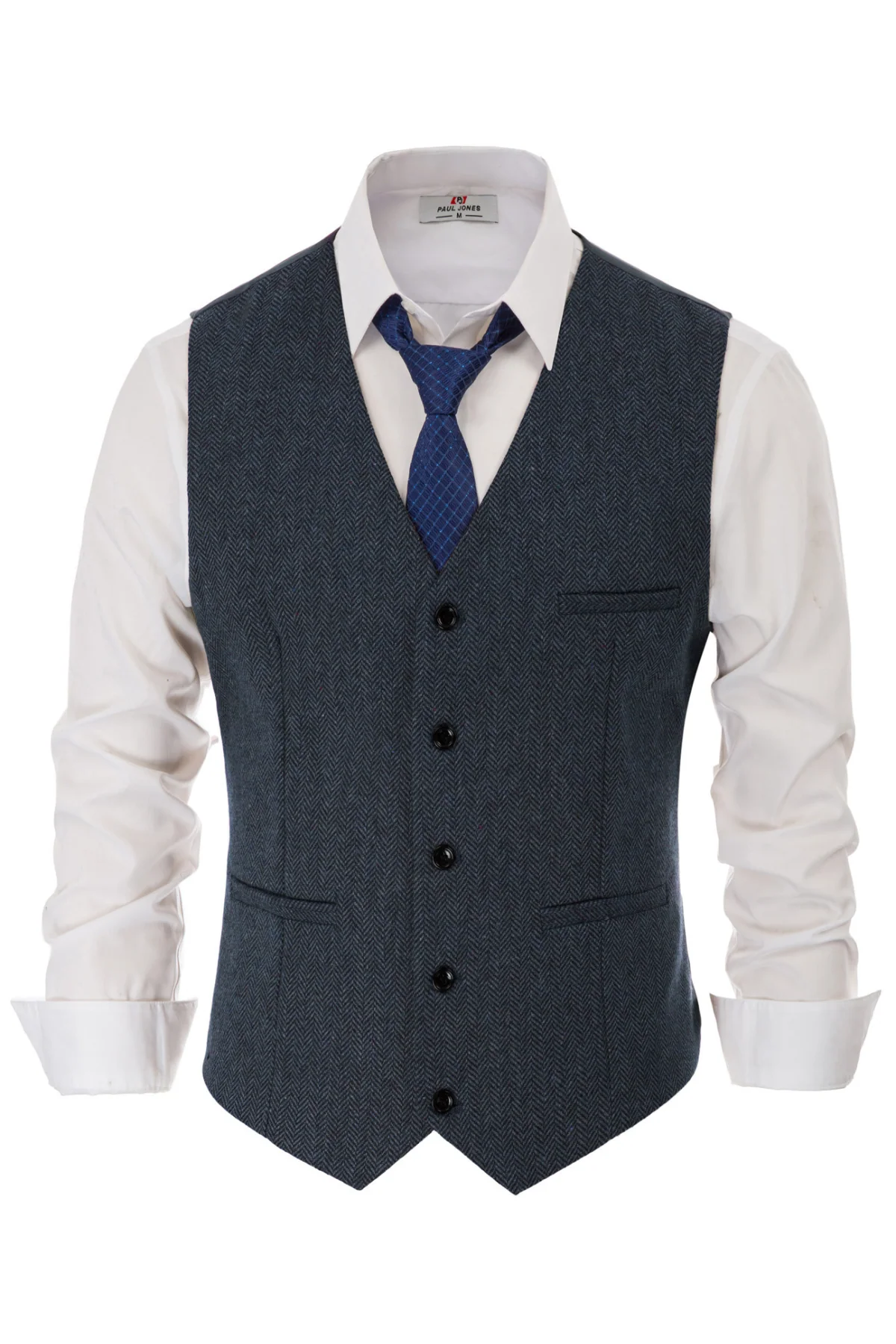 Men's Western Herringbone Tweed Suit Vest Wool Blend V Neck Slim Fit Waistcoat - Image 15