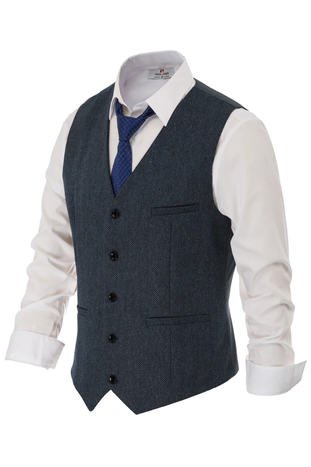 Men's Western Herringbone Tweed Suit Vest Wool Blend V Neck Slim Fit Waistcoat - Image 16