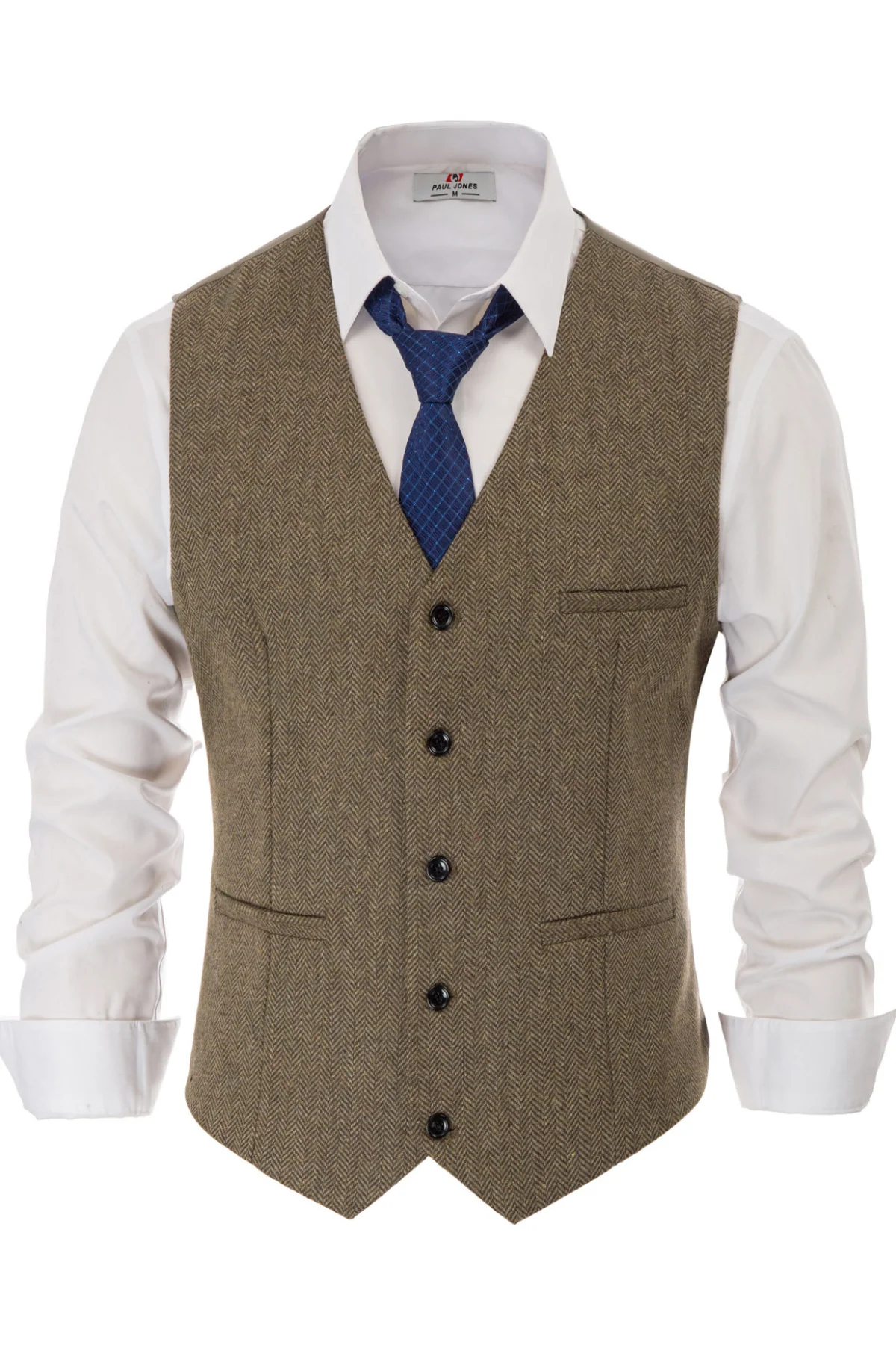 Men's Western Herringbone Tweed Suit Vest Wool Blend V Neck Slim Fit Waistcoat - Image 27