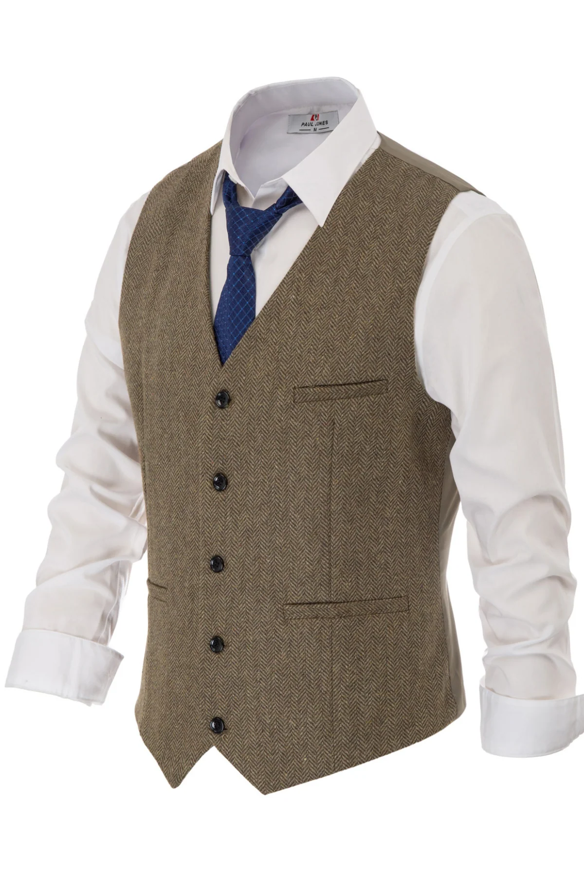 Men's Western Herringbone Tweed Suit Vest Wool Blend V Neck Slim Fit Waistcoat - Image 28