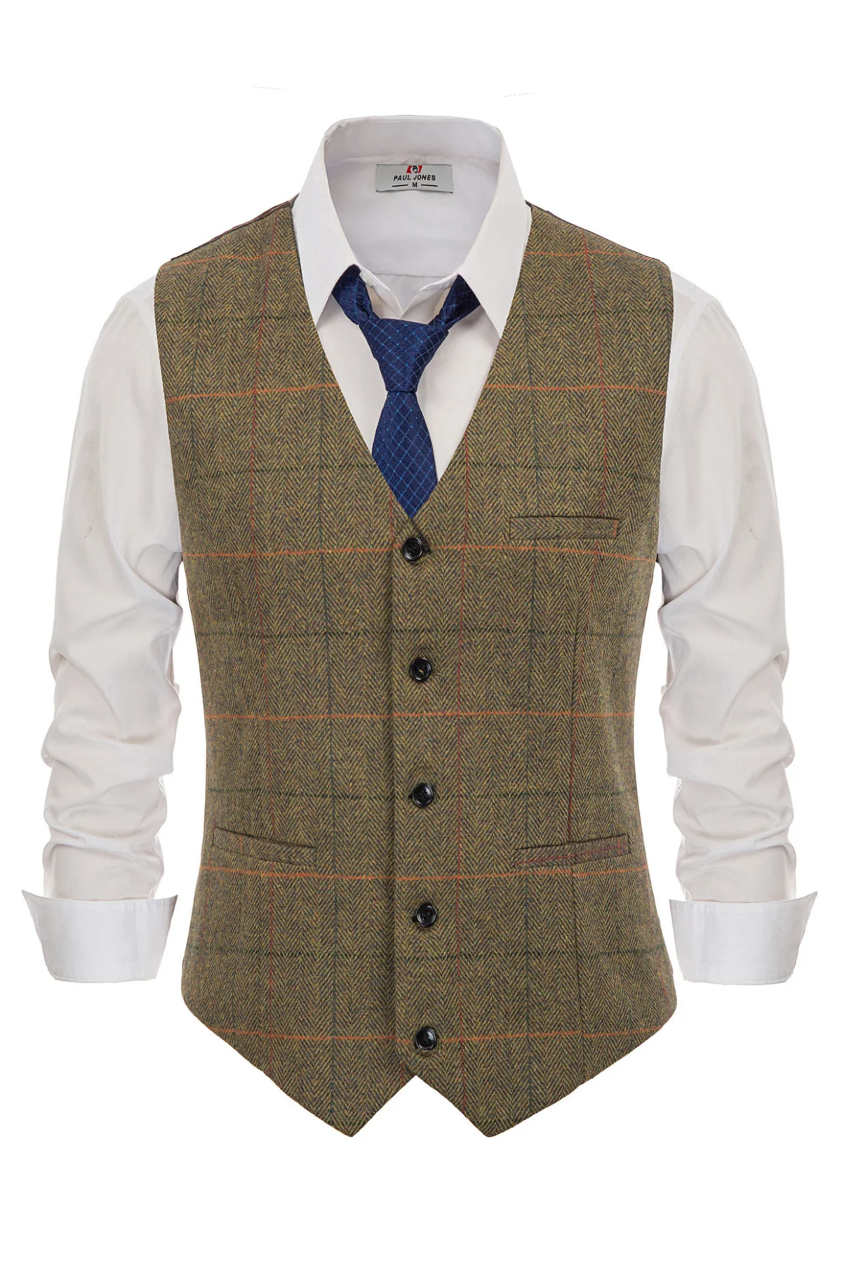 Men's Western Herringbone Tweed Suit Vest Wool Blend V Neck Slim Fit Waistcoat - Image 33