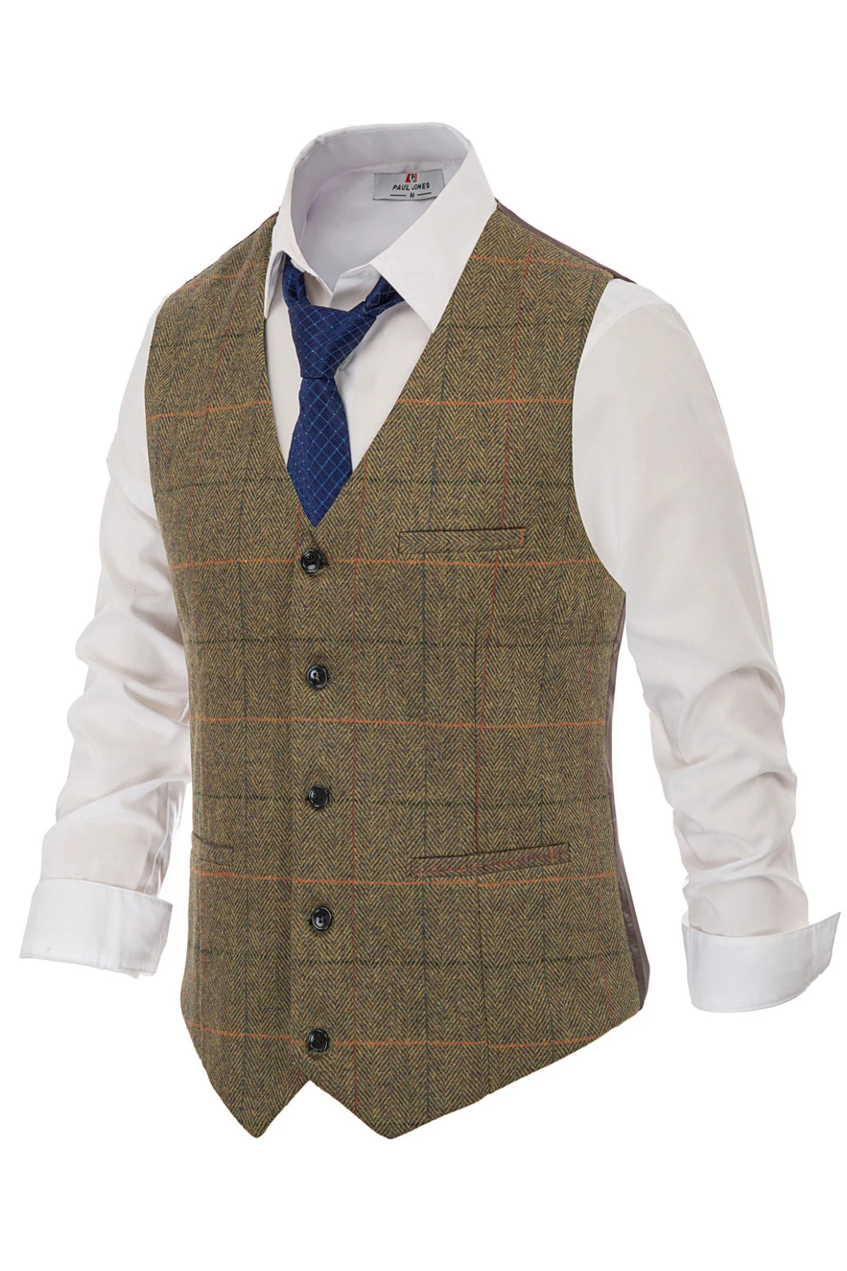 Men's Western Herringbone Tweed Suit Vest Wool Blend V Neck Slim Fit Waistcoat - Image 34