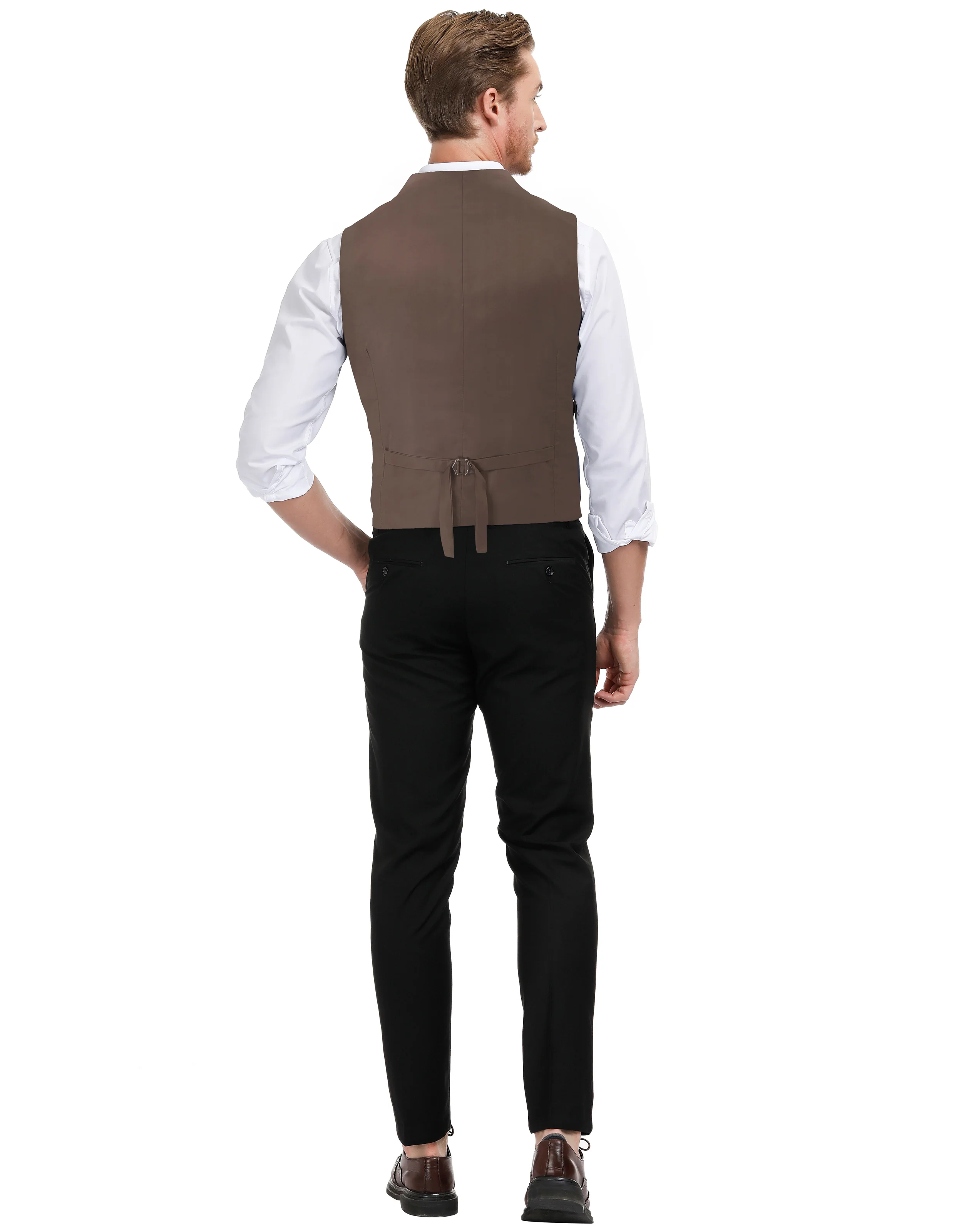 Men's Western Herringbone Tweed Suit Vest Wool Blend V Neck Slim Fit Waistcoat - Image 38