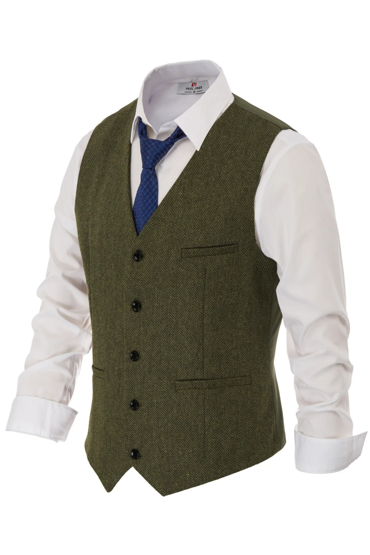 Men's Western Herringbone Tweed Suit Vest Wool Blend V Neck Slim Fit Waistcoat - Image 4
