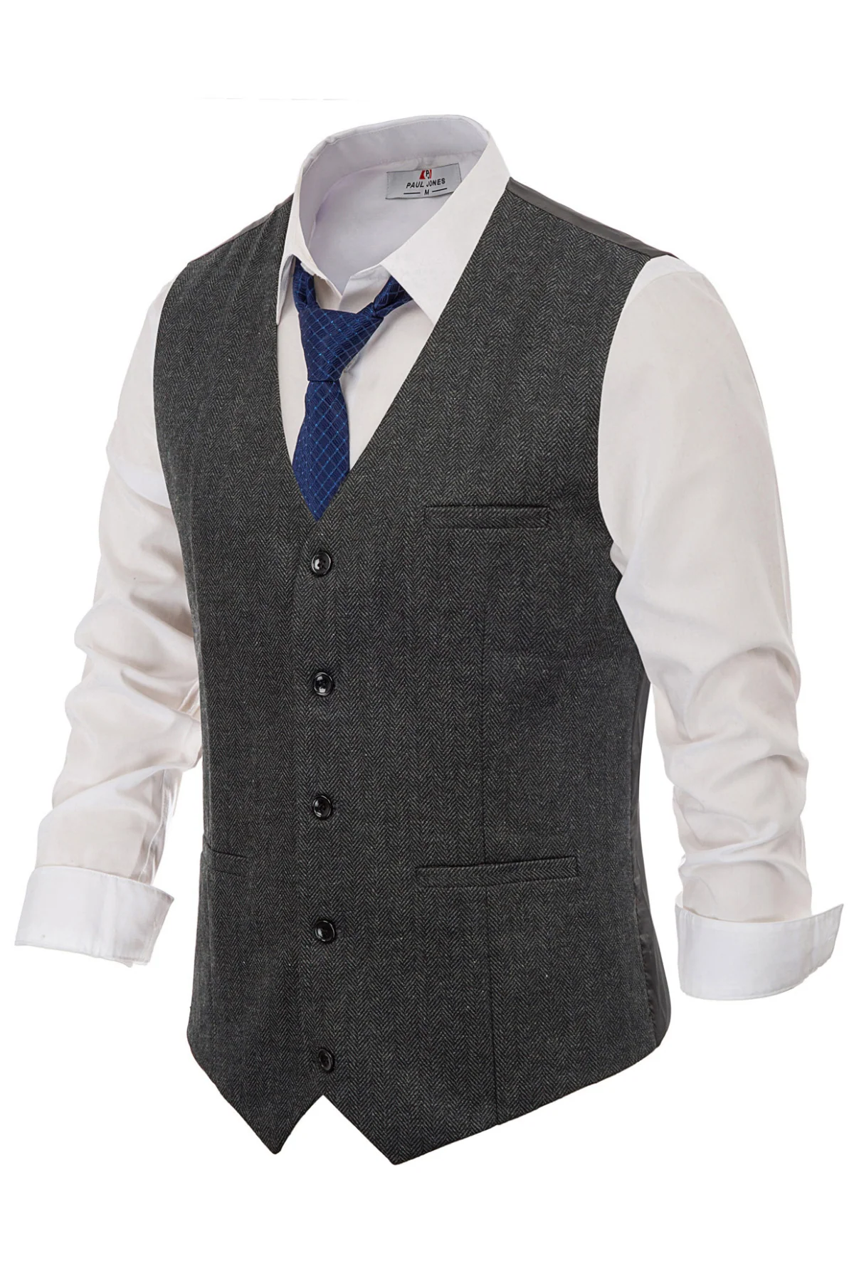 Men's Western Herringbone Tweed Suit Vest Wool Blend V Neck Slim Fit Waistcoat - Image 46