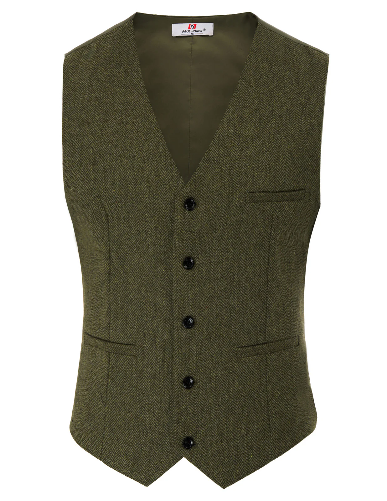 Men's Western Herringbone Tweed Suit Vest Wool Blend V Neck Slim Fit Waistcoat - Image 5