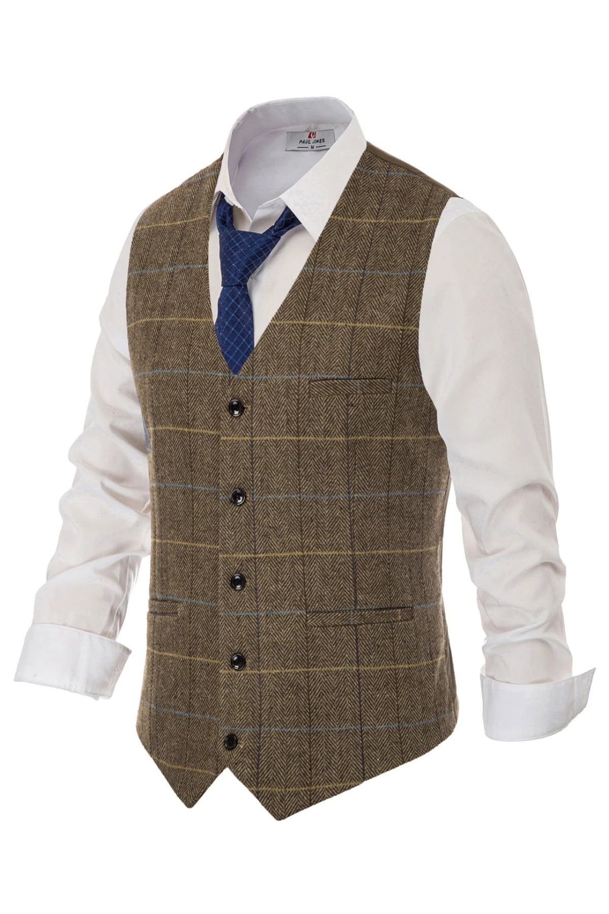 Men's Western Herringbone Tweed Suit Vest Wool Blend V Neck Slim Fit Waistcoat - Image 52