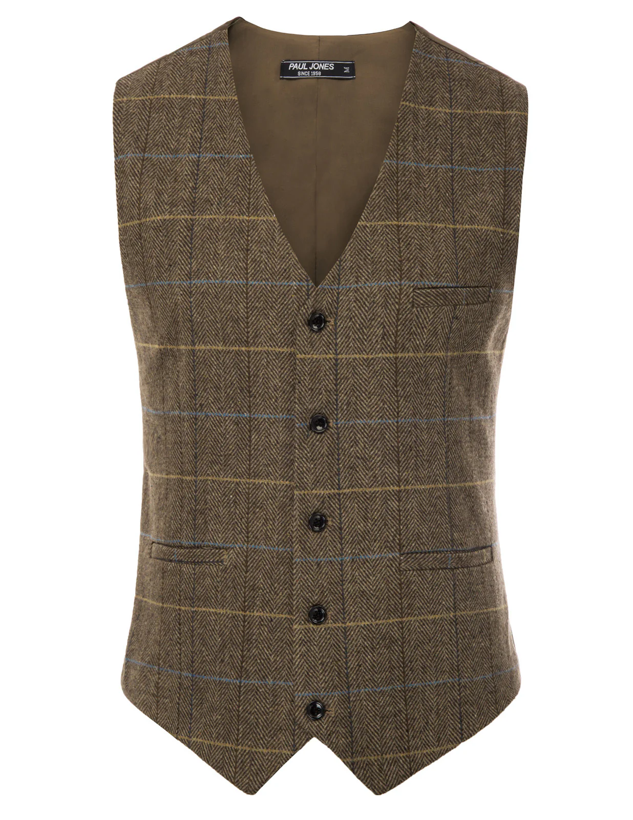 Men's Western Herringbone Tweed Suit Vest Wool Blend V Neck Slim Fit Waistcoat - Image 53