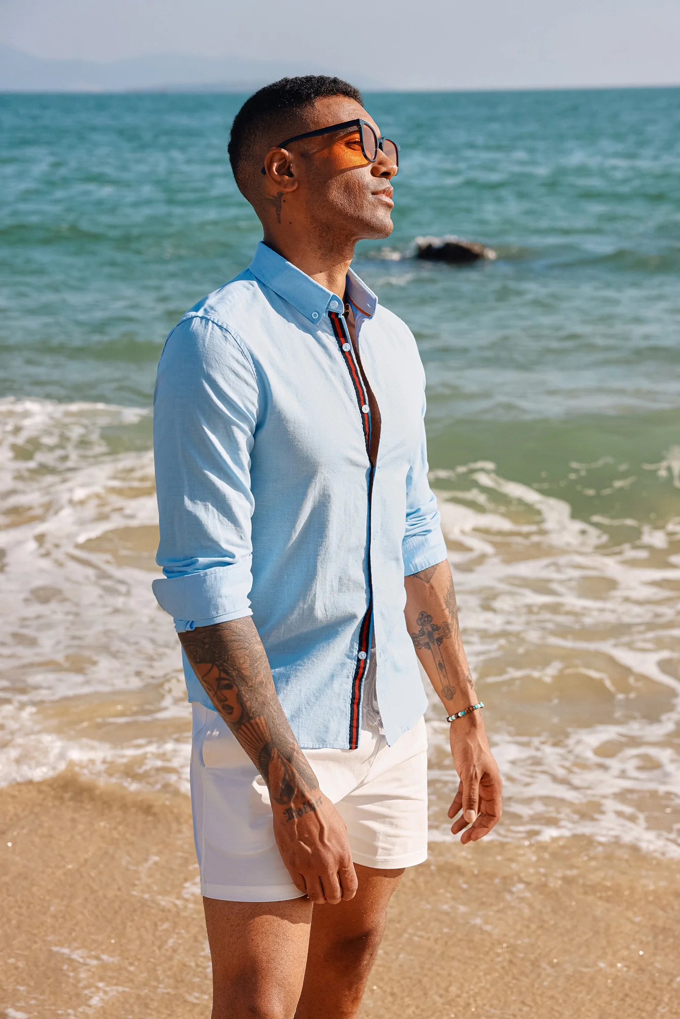 PJ Men Breathable Cotton & Linen Shirt Long Sleeve Button-Down Collar Tops - Image 17