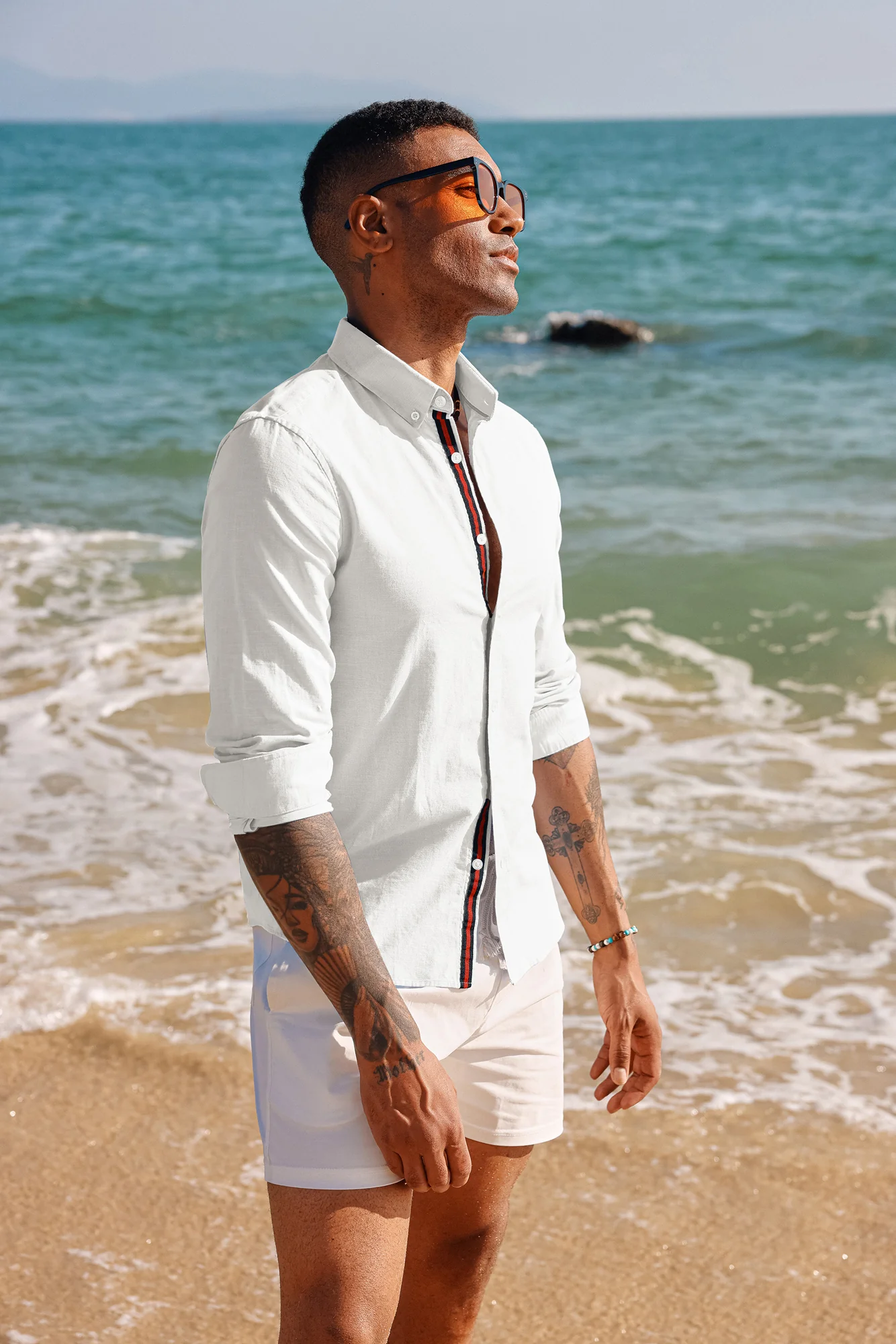 PJ Men Breathable Cotton & Linen Shirt Long Sleeve Button-Down Collar Tops - Image 22