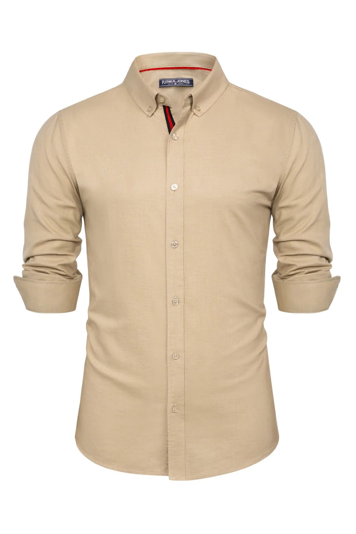 PJ Men Breathable Cotton & Linen Shirt Long Sleeve Button-Down Collar Tops - Image 25