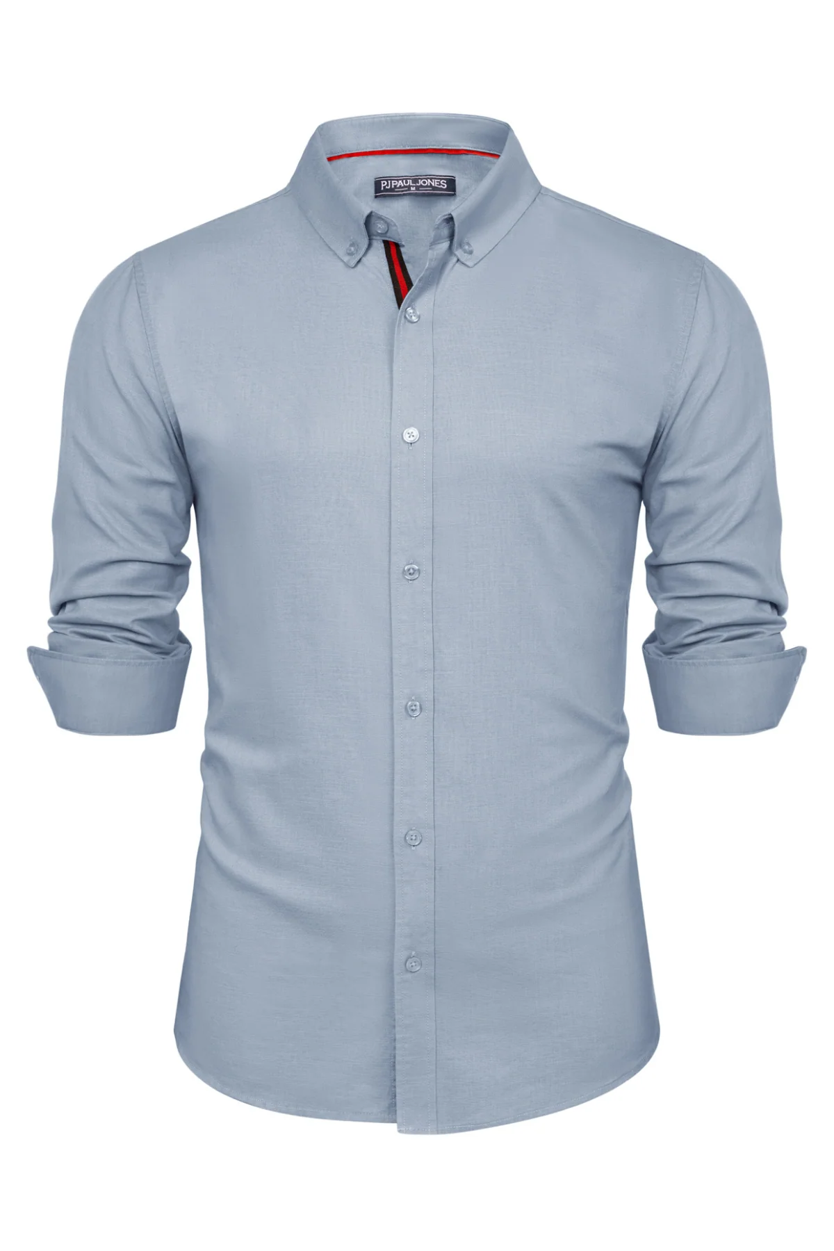 PJ Men Breathable Cotton & Linen Shirt Long Sleeve Button-Down Collar Tops - Image 49