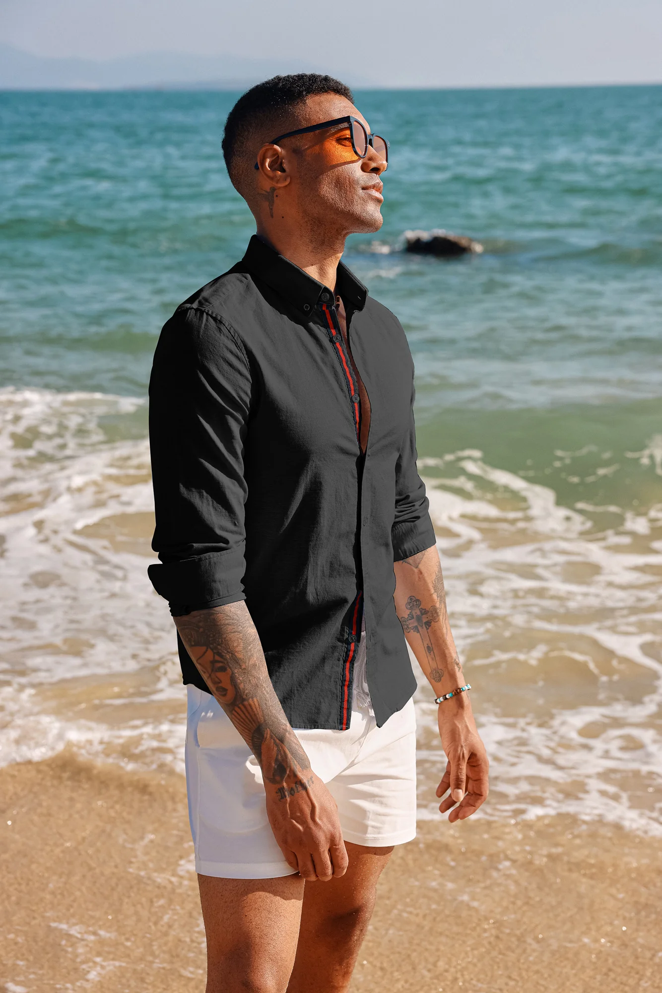 PJ Men Breathable Cotton & Linen Shirt Long Sleeve Button-Down Collar Tops - Image 5
