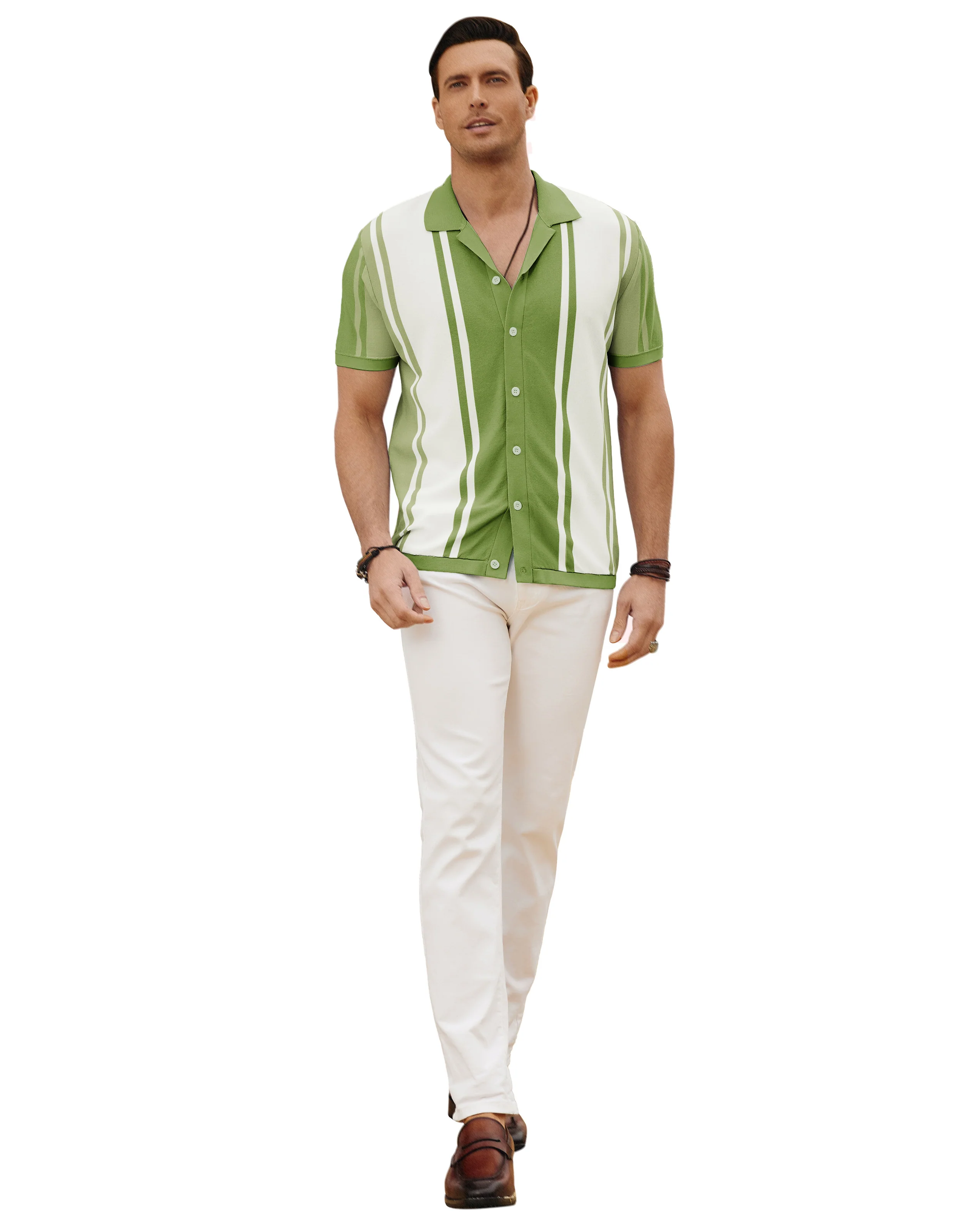PJ Men Contrast Color Cardigan Sweater Short Sleeve Lapel Collar Knitwear - Image 12