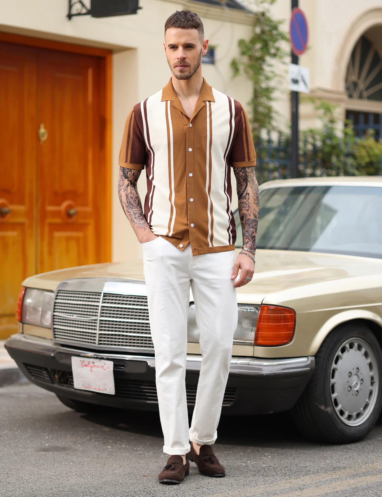 PJ Men Contrast Color Cardigan Sweater Short Sleeve Lapel Collar Knitwear - Image 8