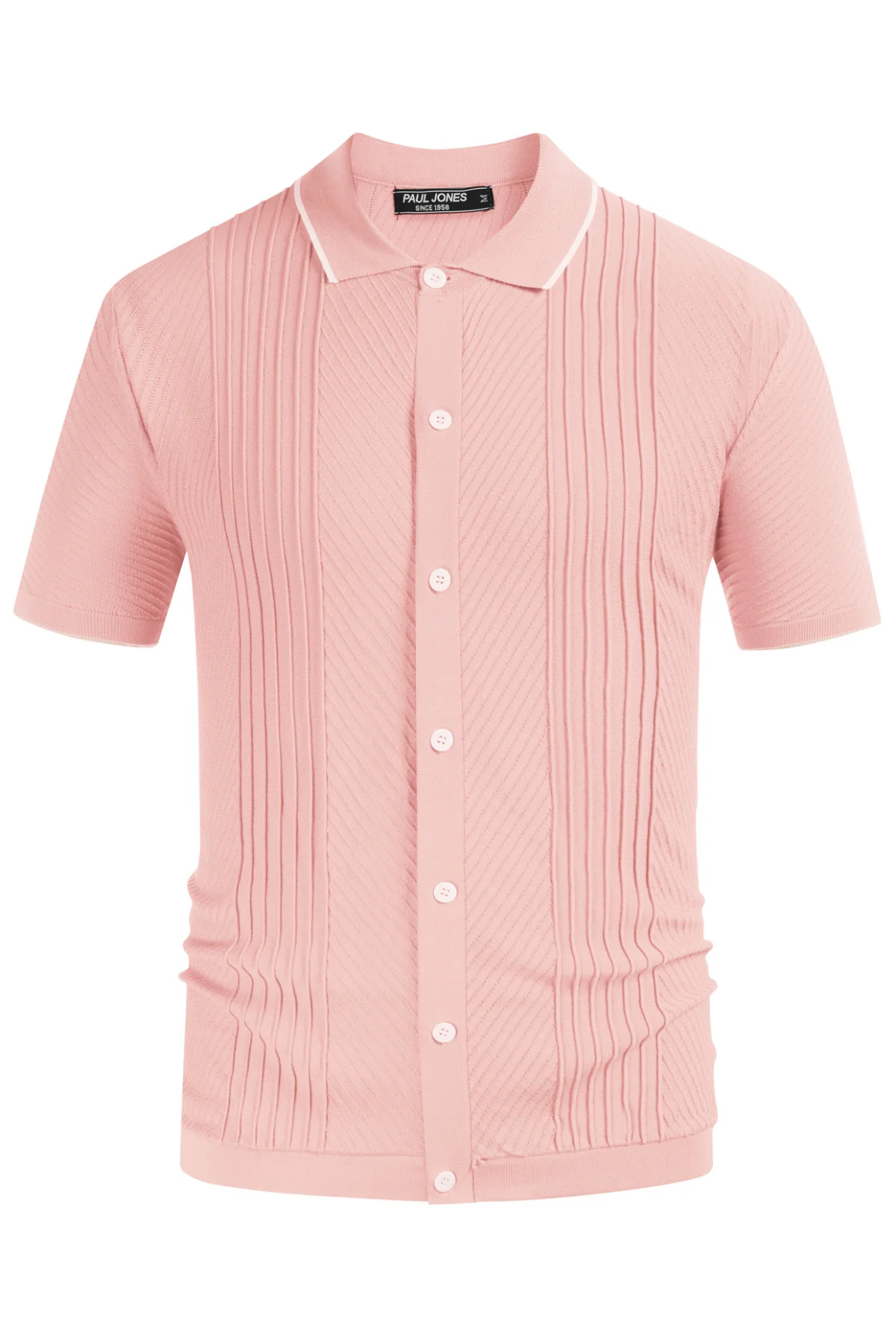 PJ Men Textured Cardigan Sweater Short Sleeve Lapel Collar Button-up Knitwear - Image 13