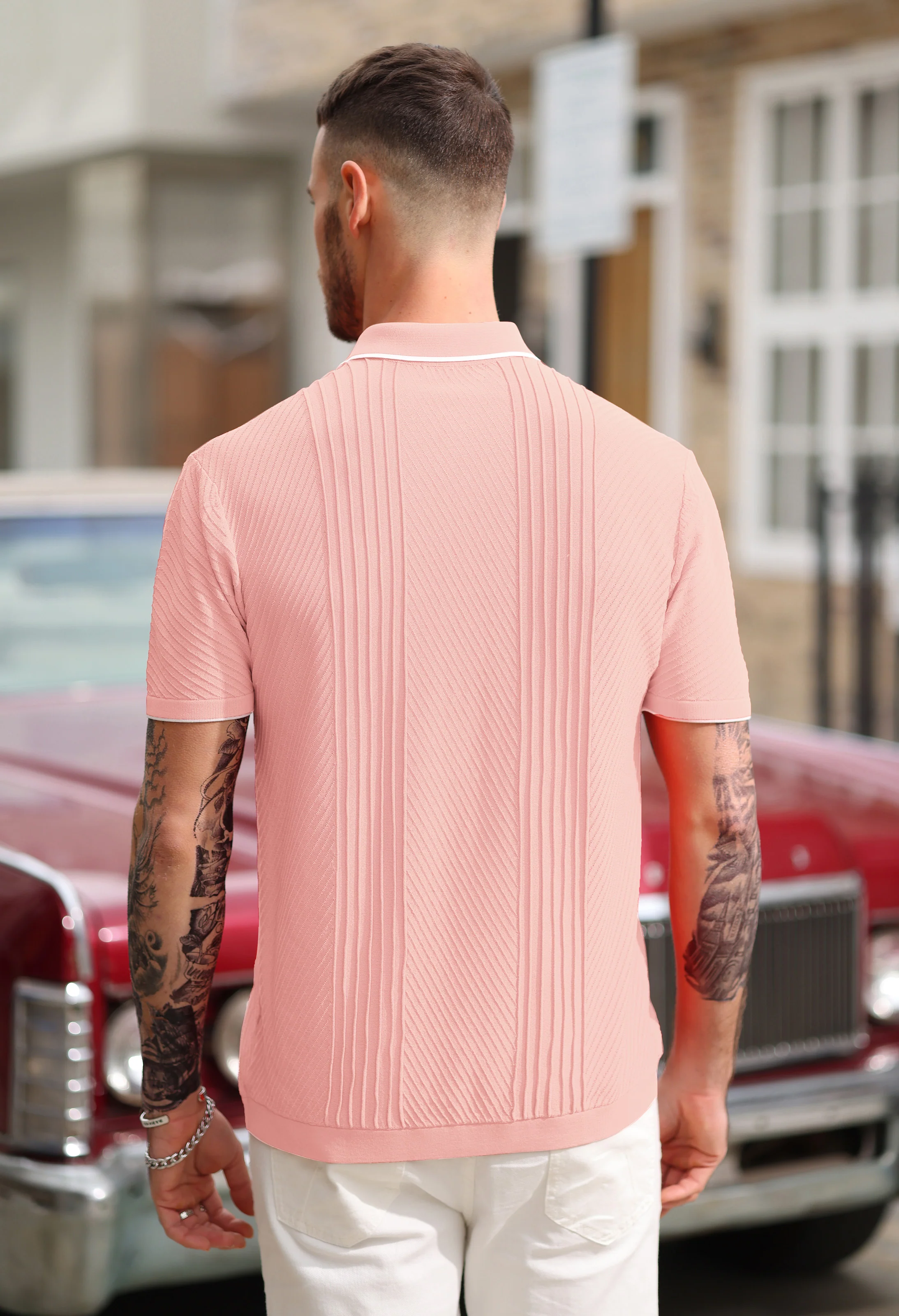 PJ Men Textured Cardigan Sweater Short Sleeve Lapel Collar Button-up Knitwear - Image 16