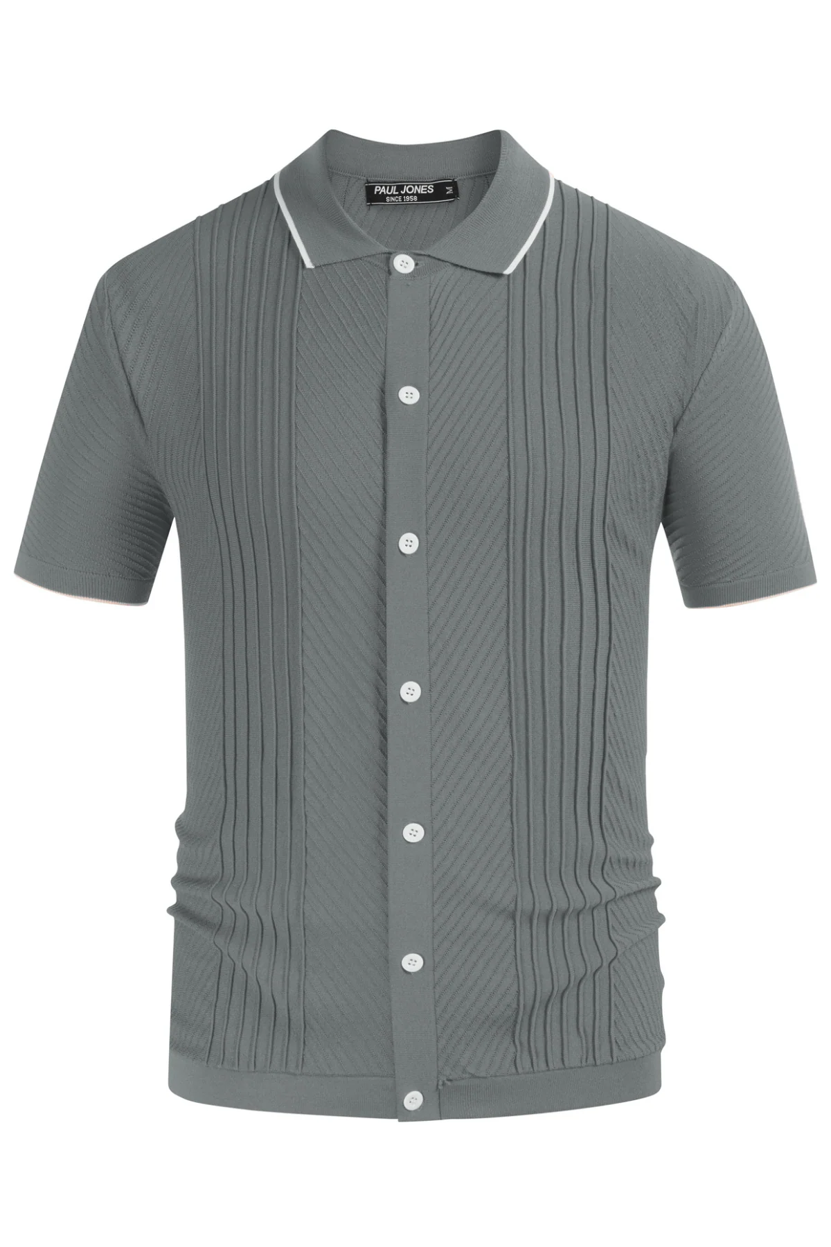 PJ Men Textured Cardigan Sweater Short Sleeve Lapel Collar Button-up Knitwear - Image 18