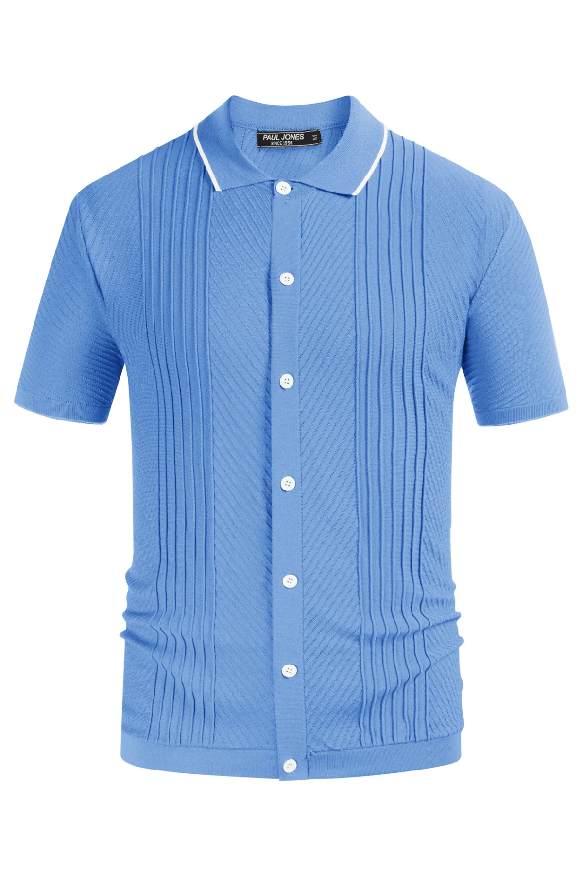 PJ Men Textured Cardigan Sweater Short Sleeve Lapel Collar Button-up Knitwear - Image 23