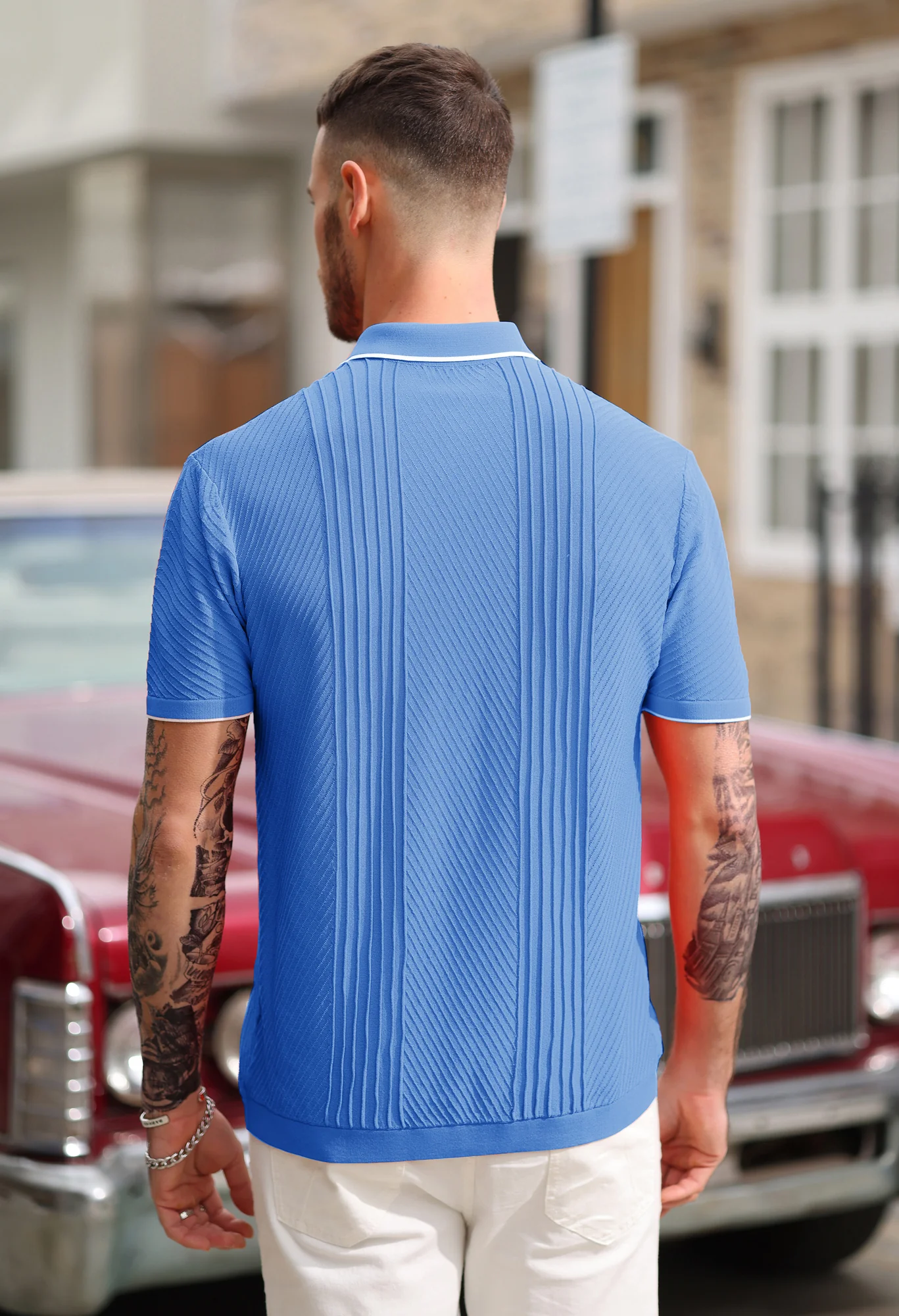 PJ Men Textured Cardigan Sweater Short Sleeve Lapel Collar Button-up Knitwear - Image 26